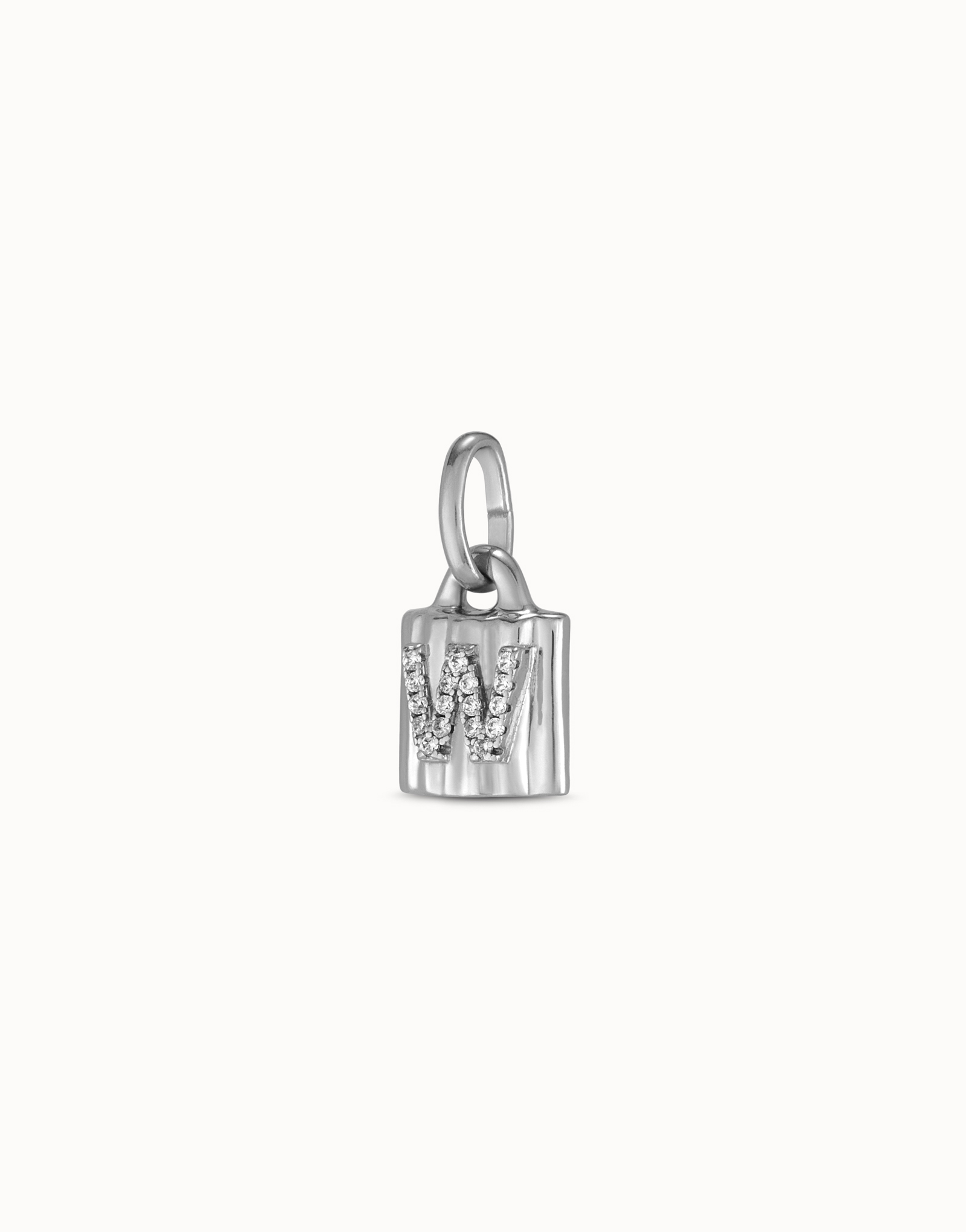 Charm lucchetto placcato argento Sterling con lettera W di topazi, Argent, large image number null