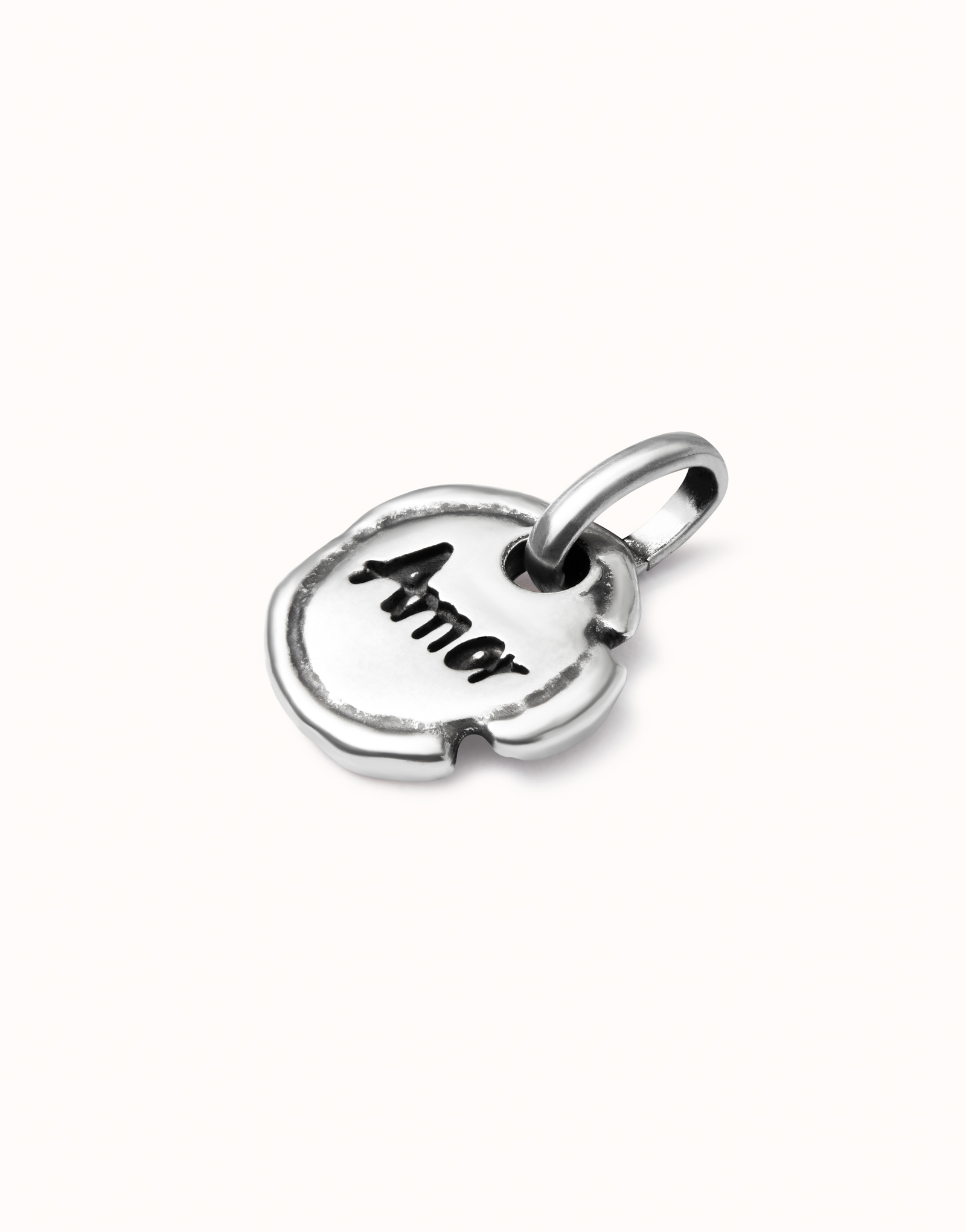 Sterling silver-plated charm with the word “love”., Silver, large image number null