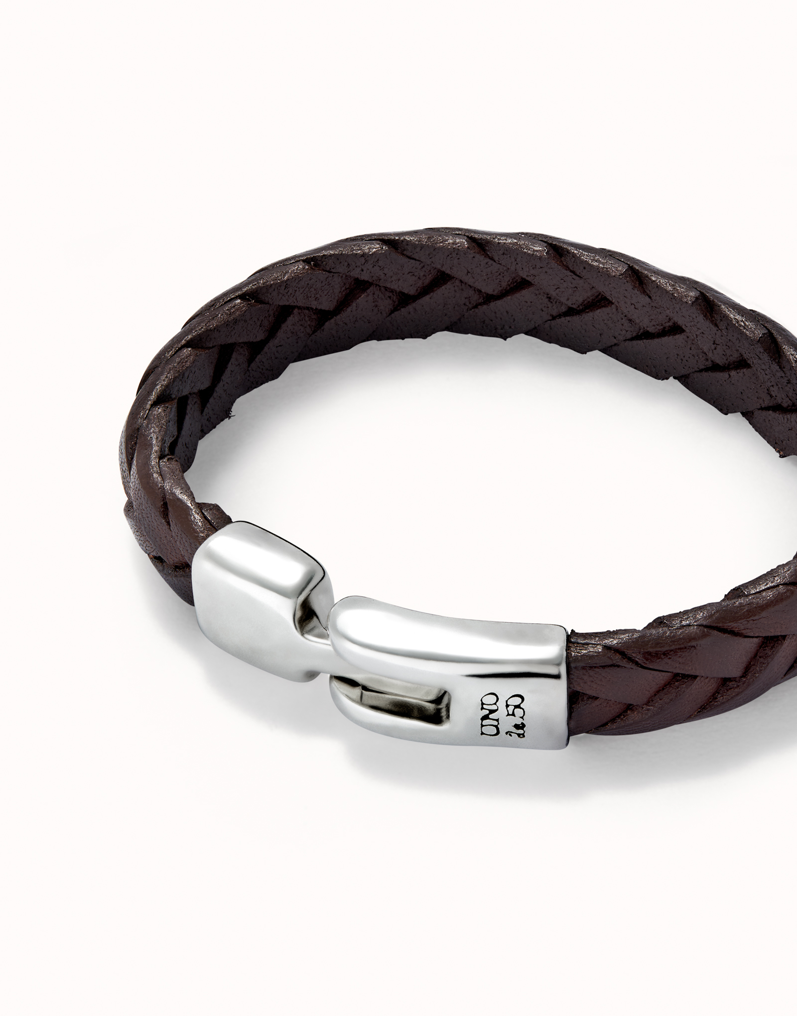 Cognac color braided leather sterling silver-plated bracelet, Silver, large image number null