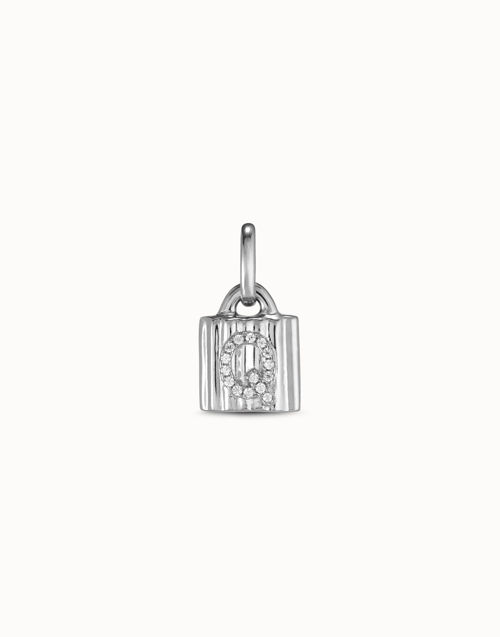 Sterling silver-plated padlock charm with topaz letter Q, Silver, large image number null