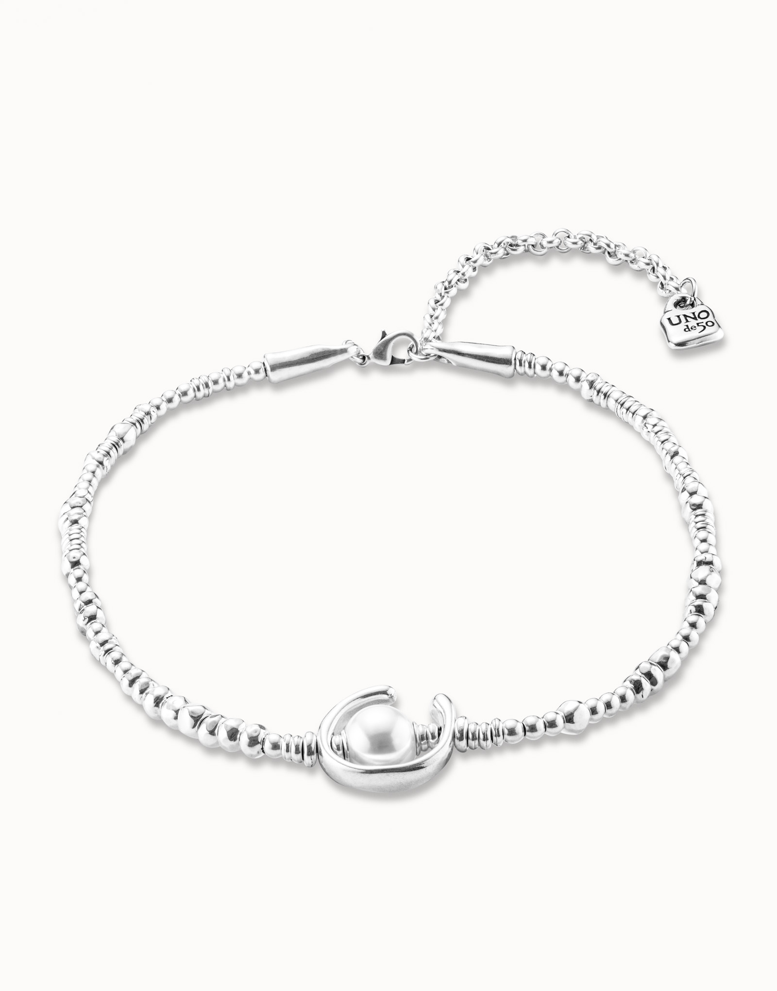 Collana in cuoio placcata argento Sterling con perla, Argent, large image number null