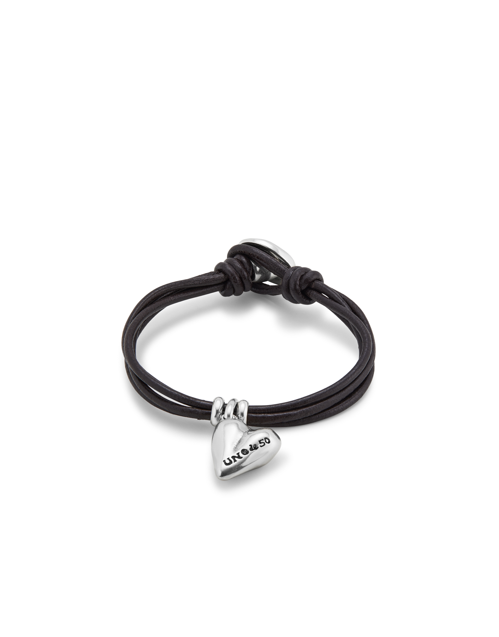 Bracelet with 4 leather straps, button clasp and sterling silver-plated heart charm, Silver, large image number null