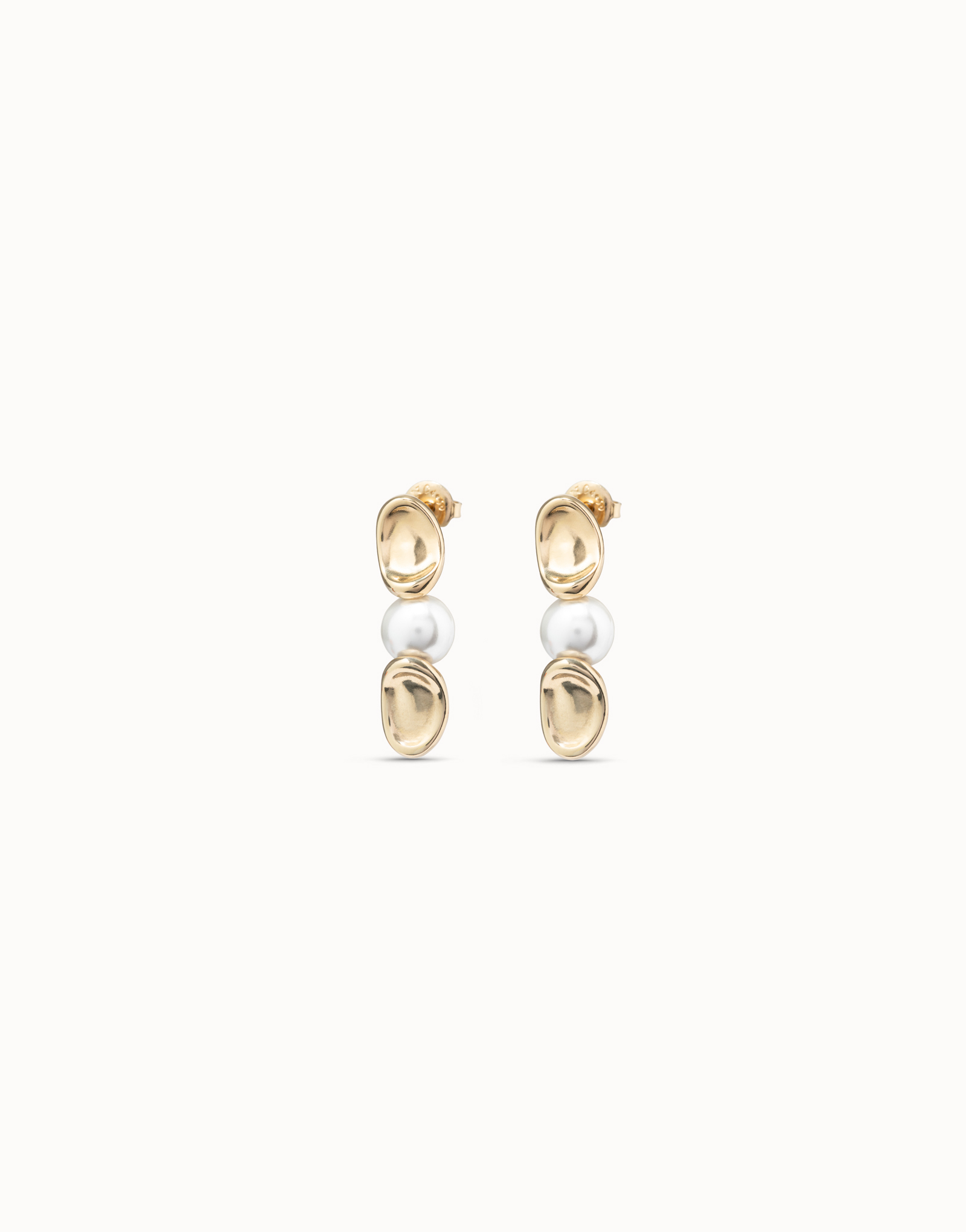 18k gold-plated earrings with oval link and central pearl, Golden, large image number null