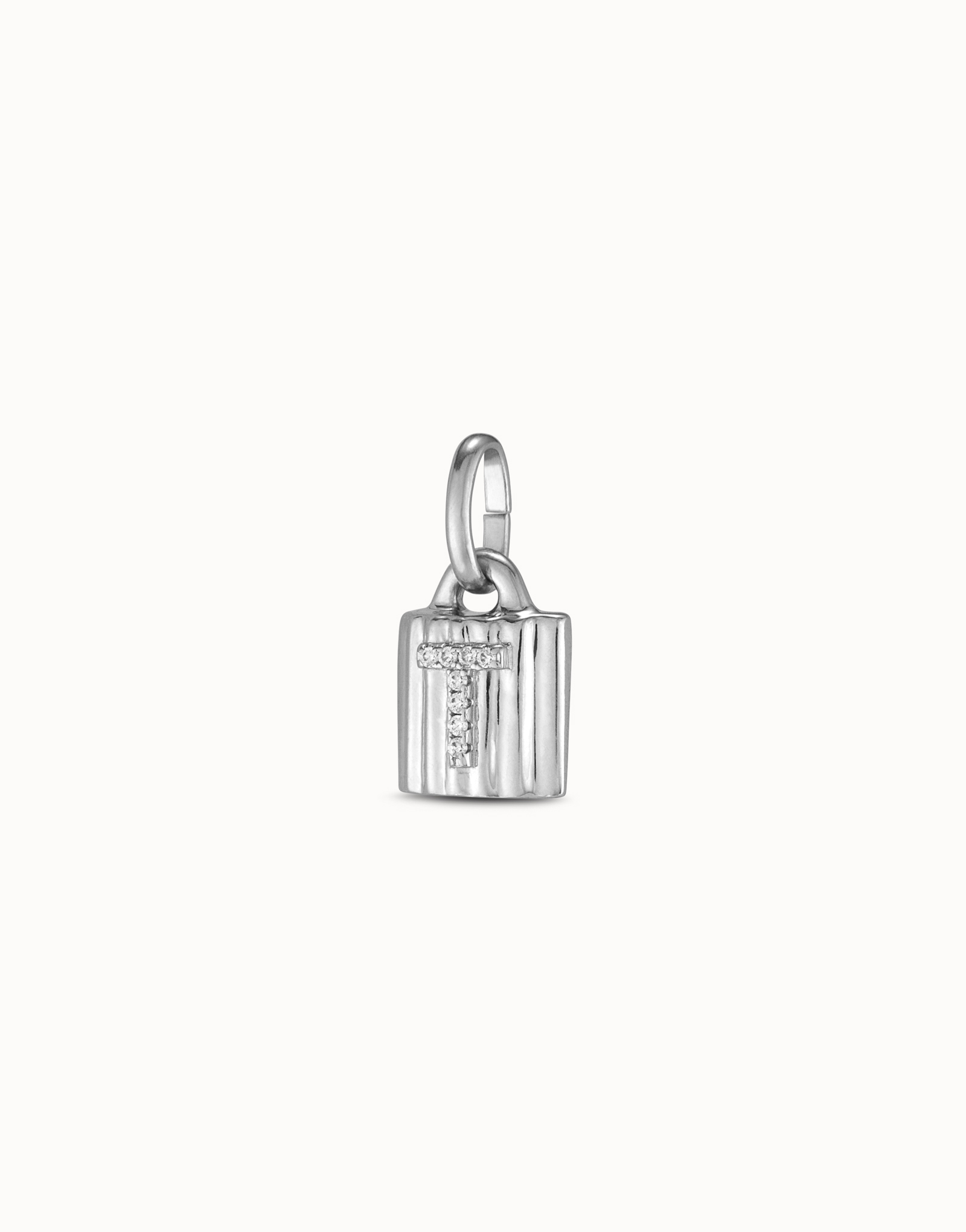 Charm lucchetto placcato argento Sterling con lettera T di topazi, Argent, large image number null