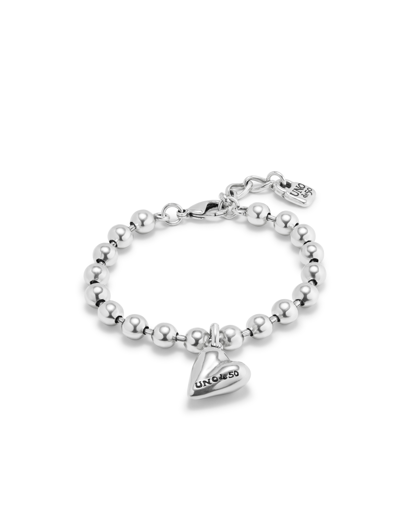 Sterling silver-plated bracelet with beads and heart charm, Silver, large image number null