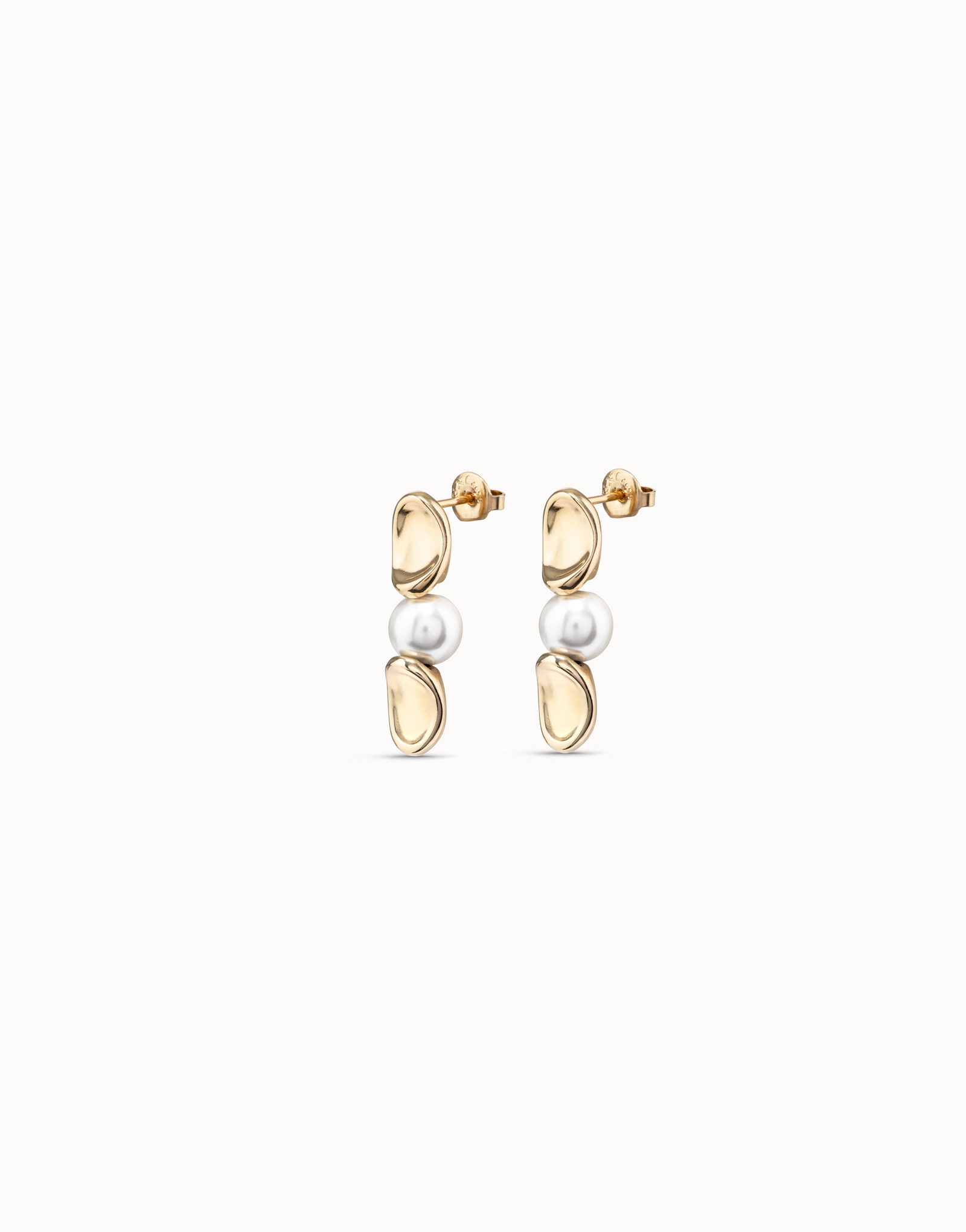 18k gold-plated earrings with oval link and central pearl, Golden, large image number null