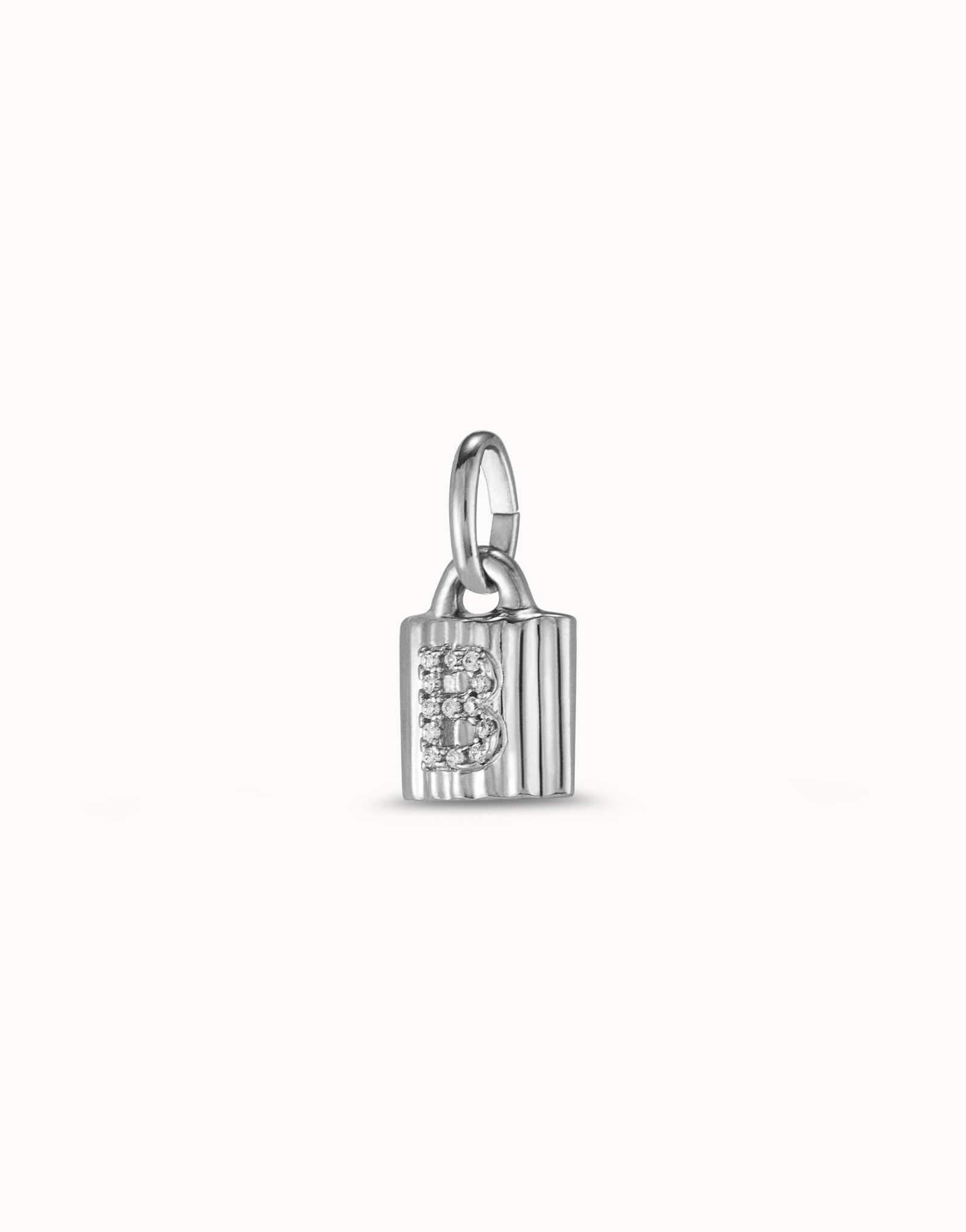 Charm lucchetto placcato argento Sterling con lettera B di topazi, Argent, large image number null
