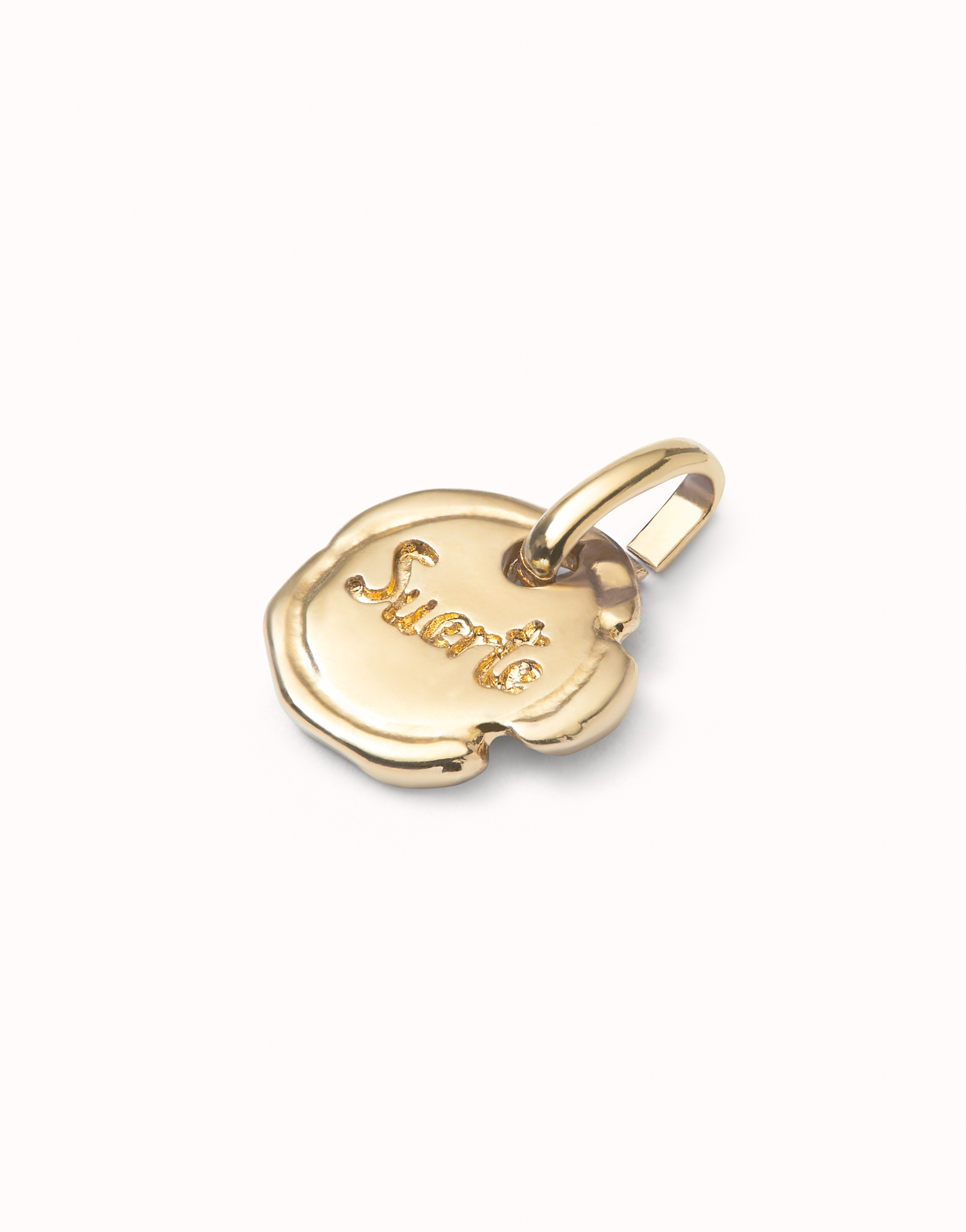 18K gold-plated charm with the word “luck”., Golden, large image number null