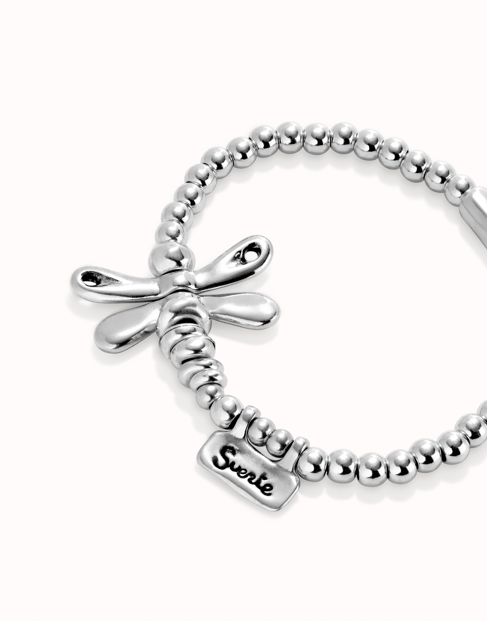 Elastic bracelet with sterling silver-plated dragonfly, Silver, large image number null