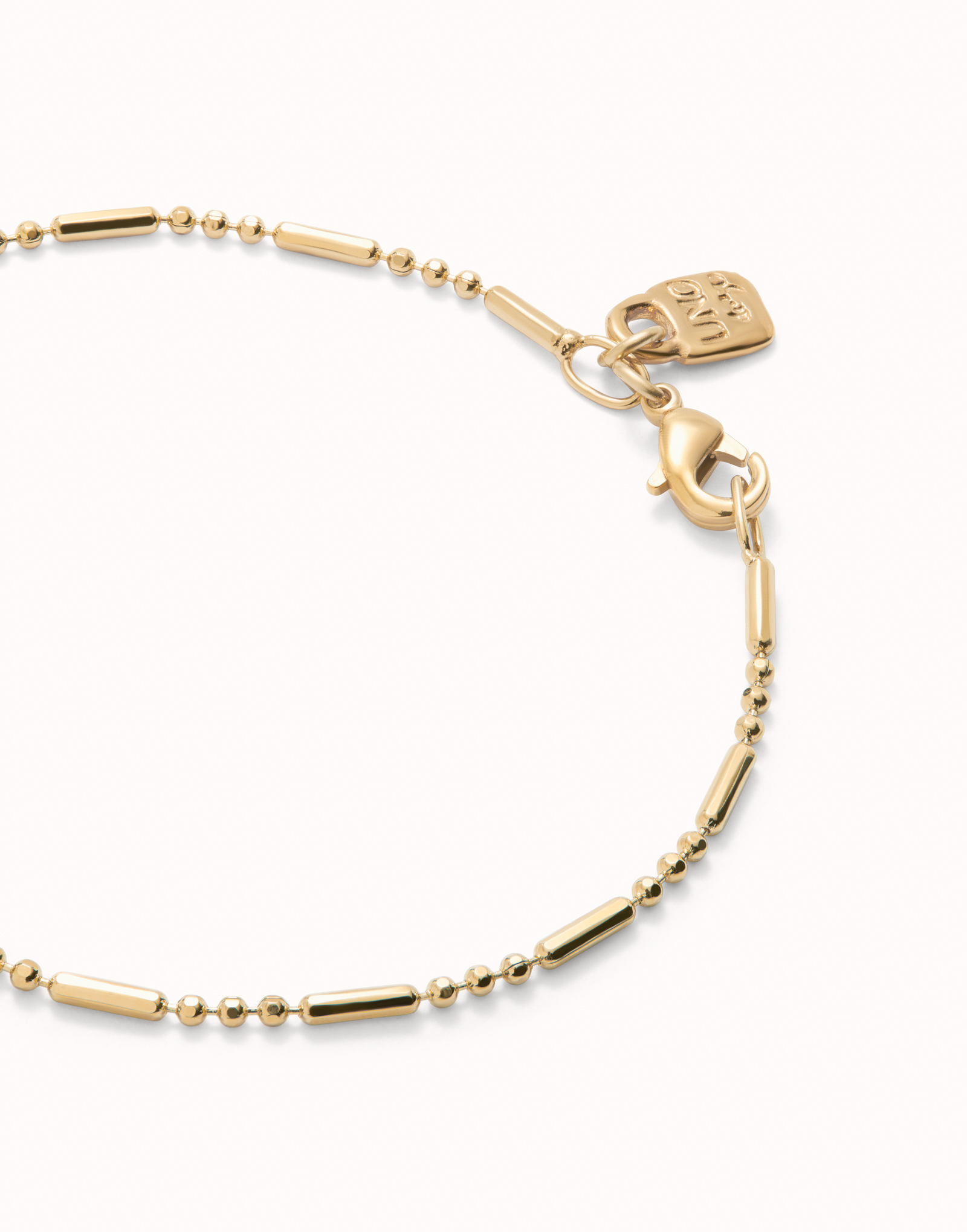 18K gold-plated bracelet with beads and elongated pieces., Golden, large image number null