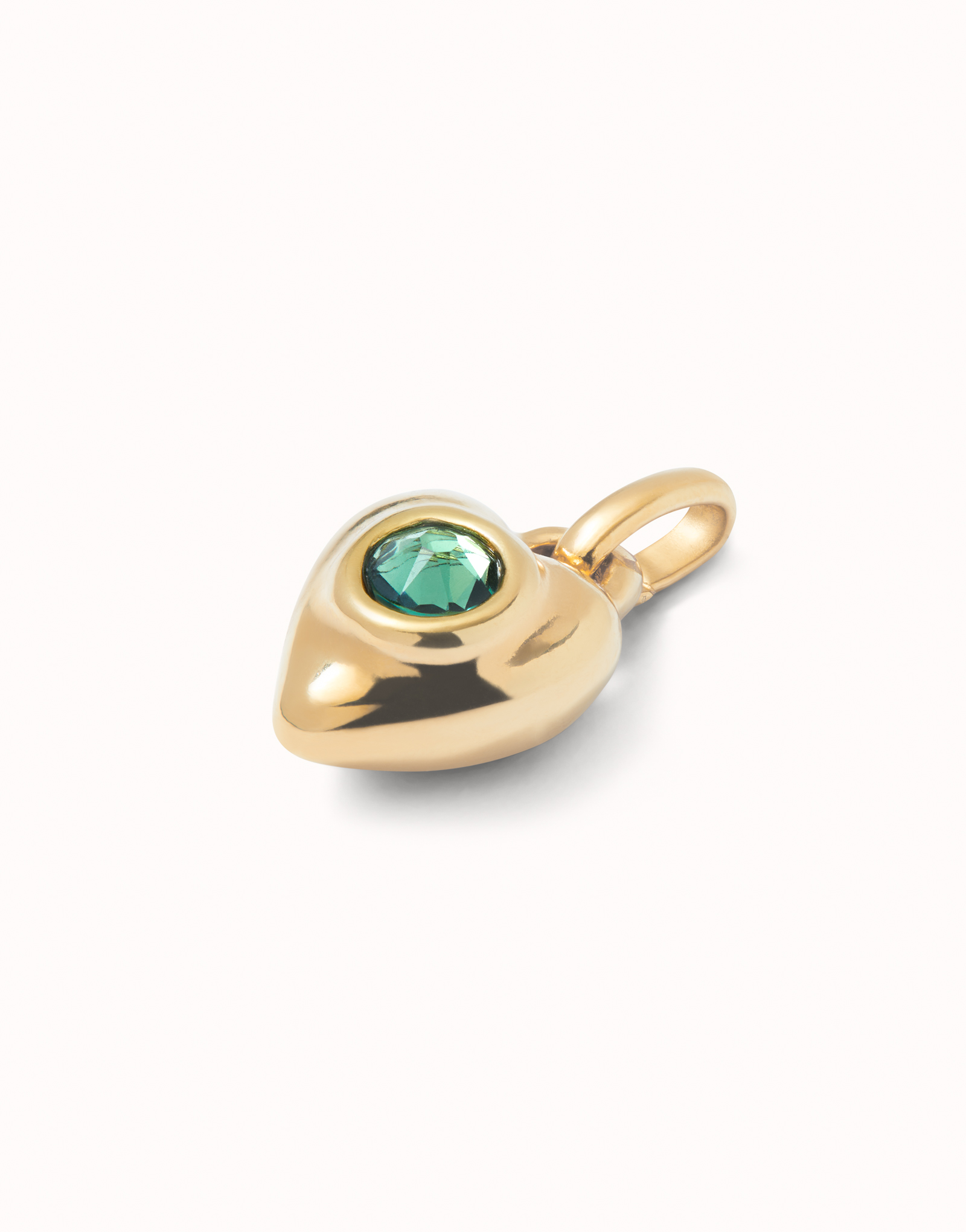 18K gold-plated charm with green crystal., Golden, large image number null