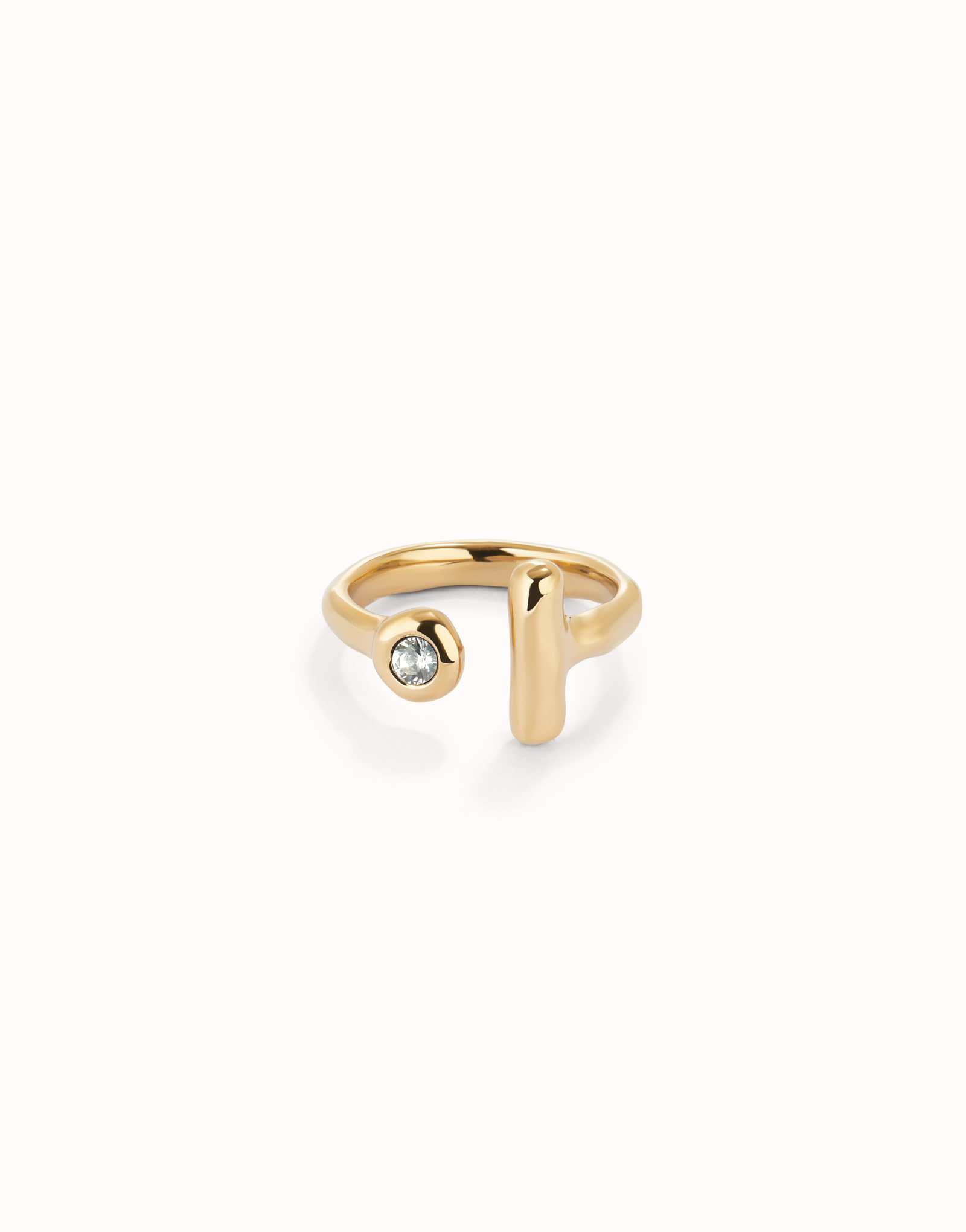 Open 18K gold-plated ring with white topaz, Golden, large image number null