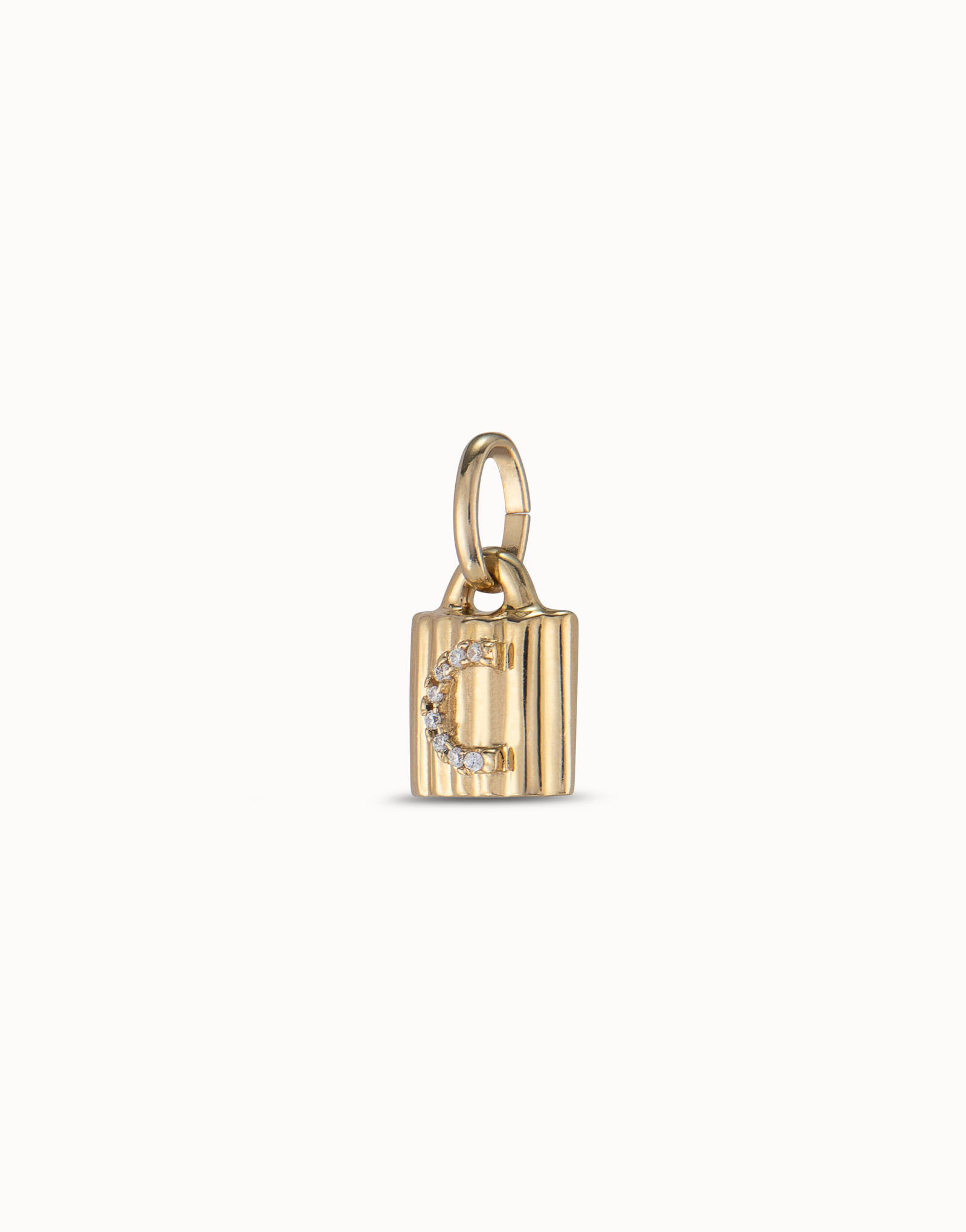 18K gold-plated padlock charm with topaz letter C, Golden, large image number null