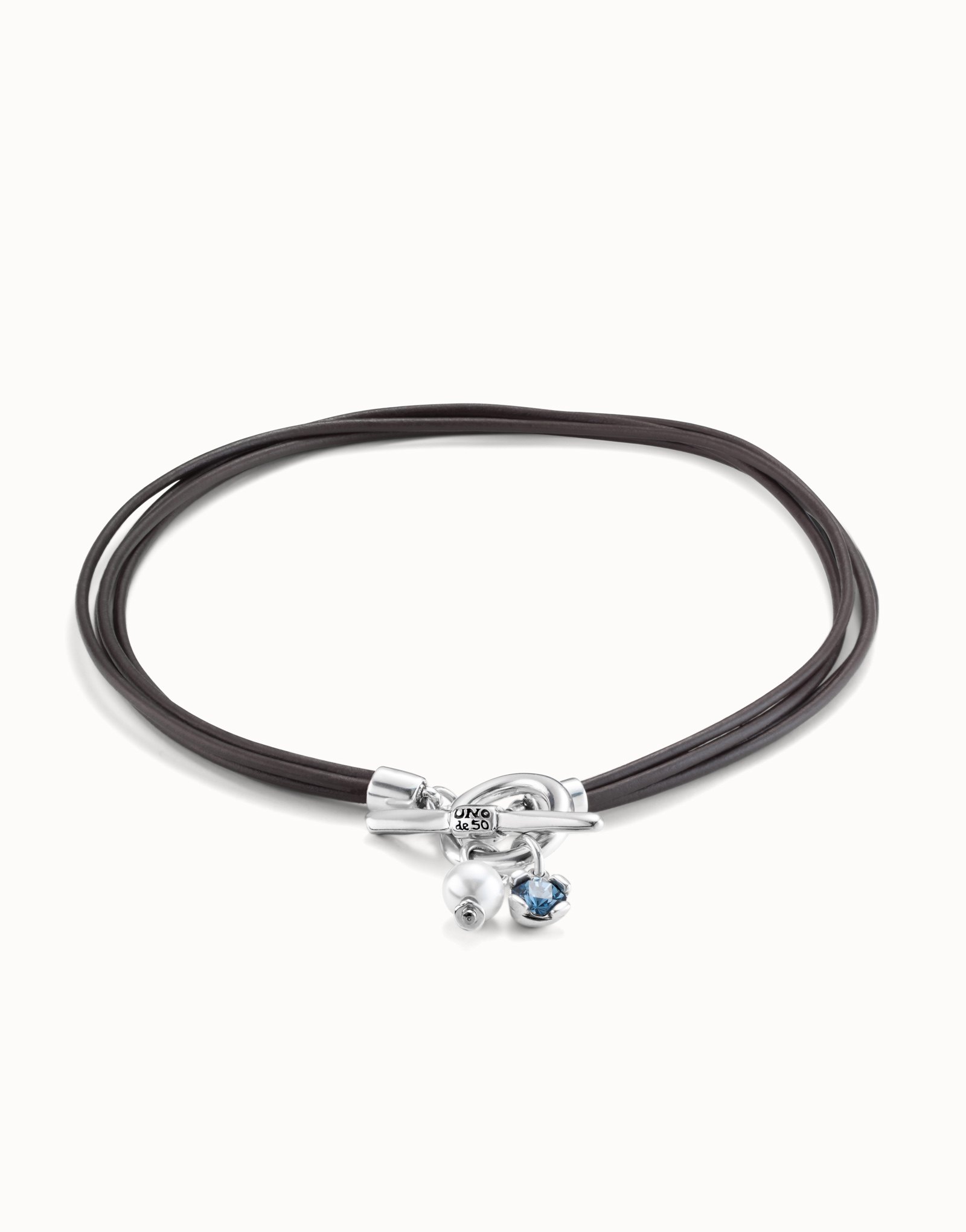 Collana di cuoio con chiusura centrale, charm di perla e cristallo., Argent, large image number null