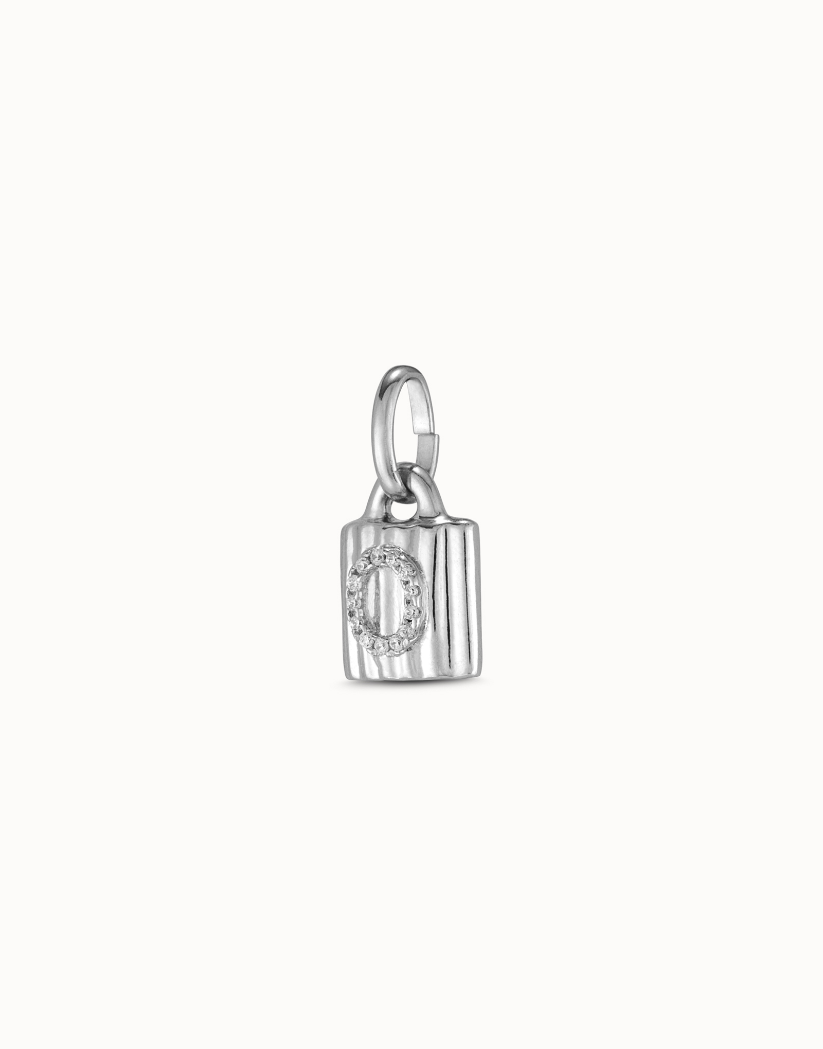 Sterling silver-plated padlock charm with topaz letter O, Silver, large image number null