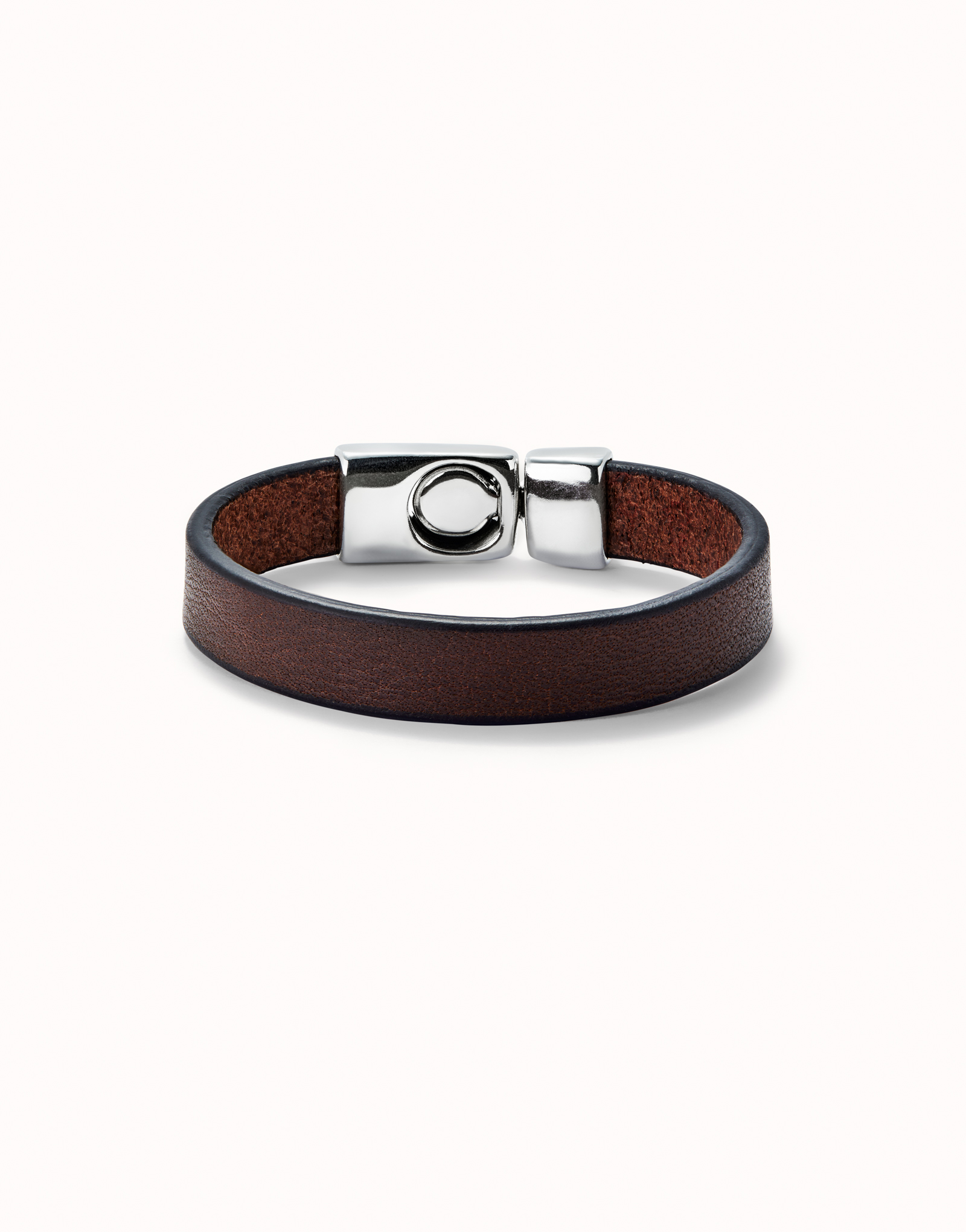 Plain brown leather sterling silver-plated bracelet, Silver, large image number null