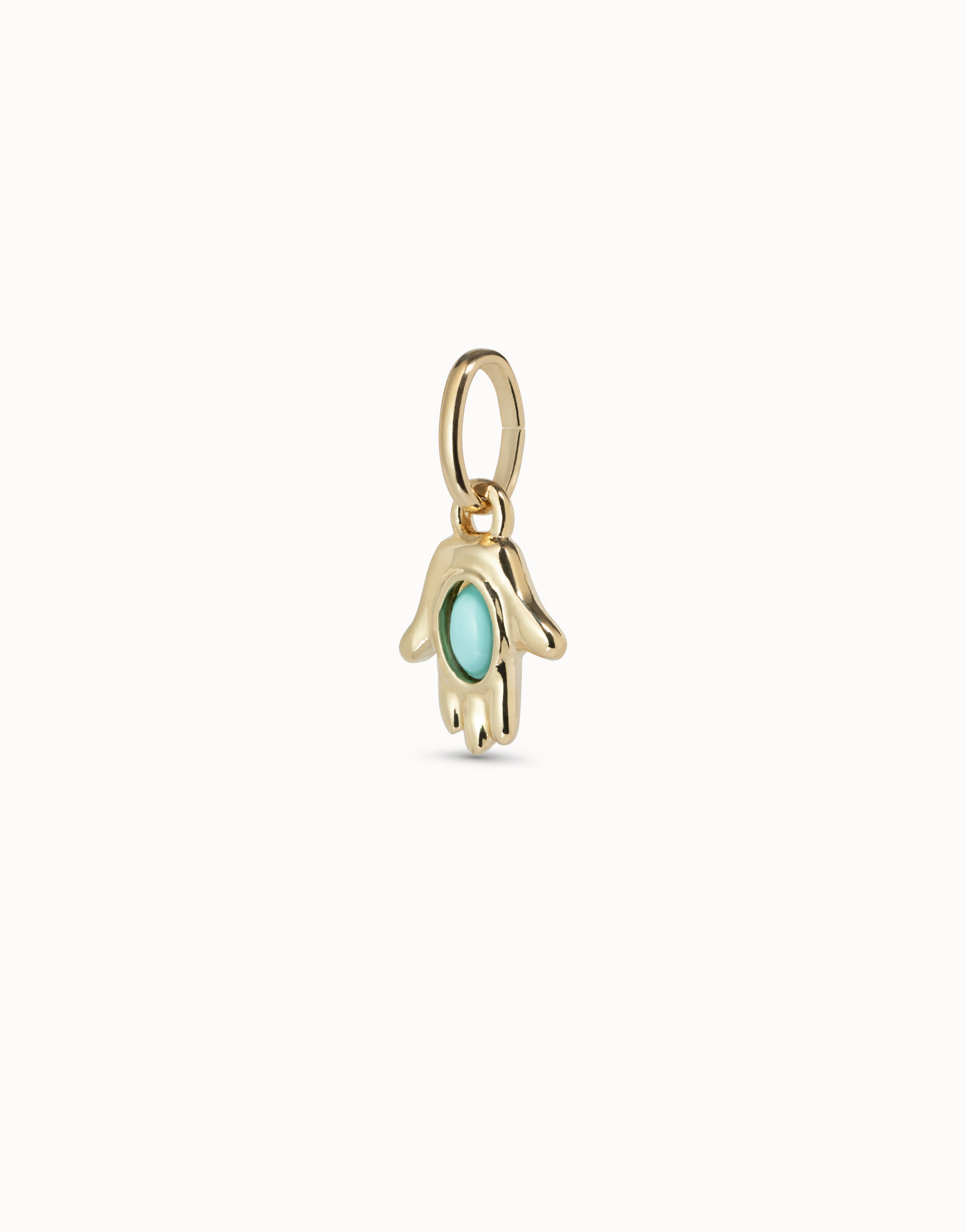 Gold-plated hand shaped charm with turquoise murano glass in the middle, Golden, large image number null