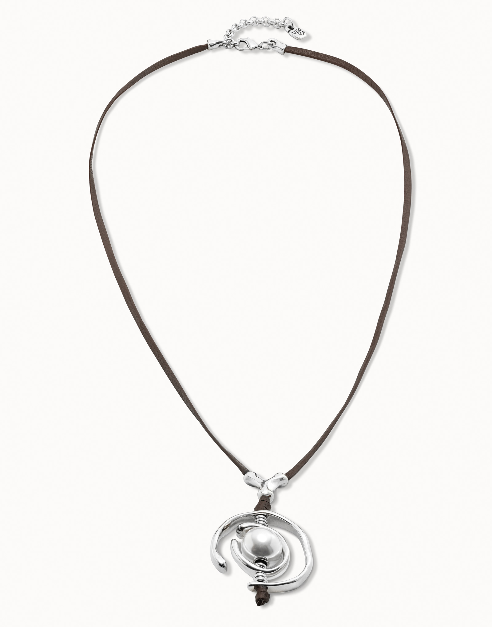 Collana in cuoio placcata argento Sterling con perla, Argent, large image number null