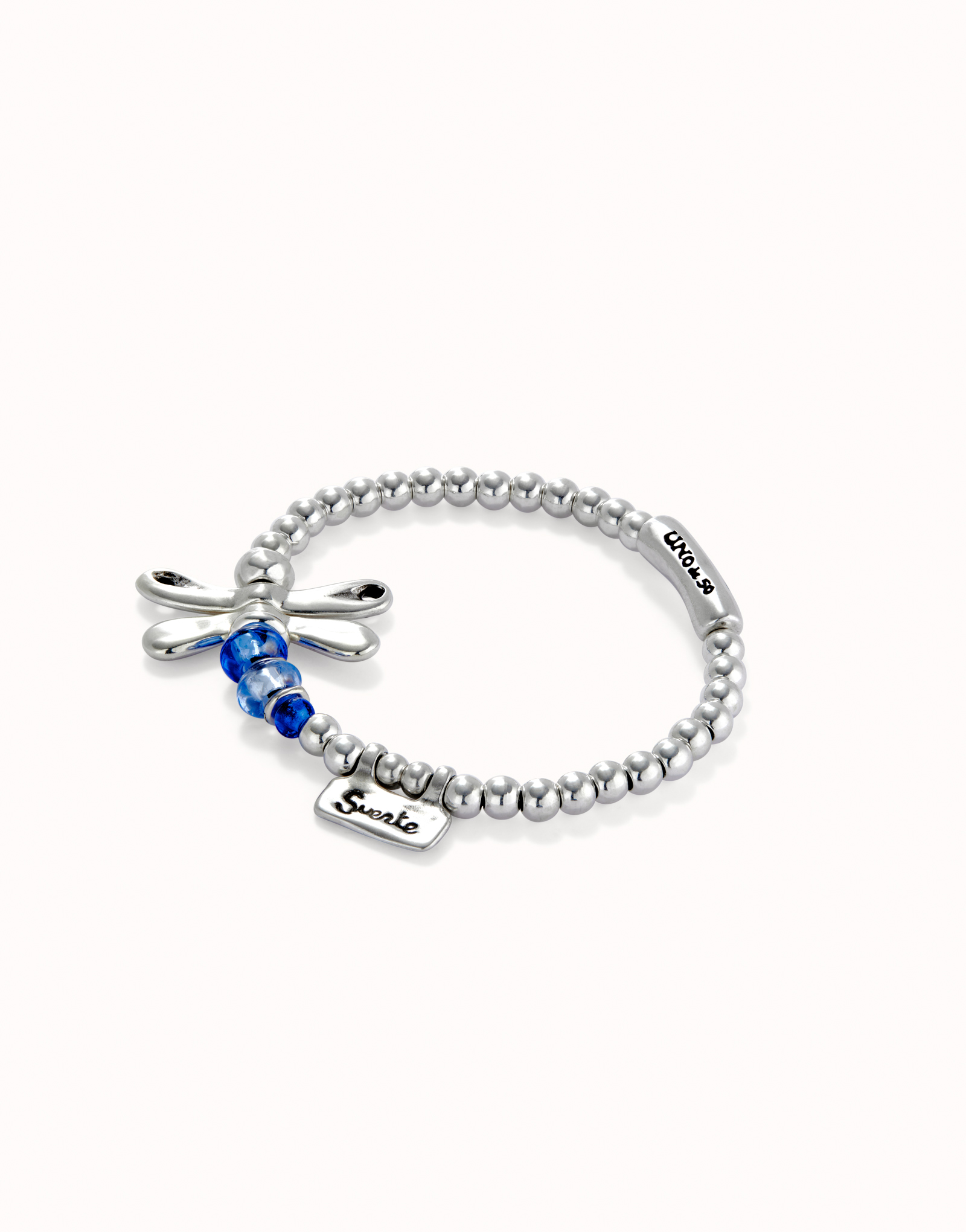 Elastic bracelet with sterling silver plated dragonfly with blue crystals, Silver, large image number null