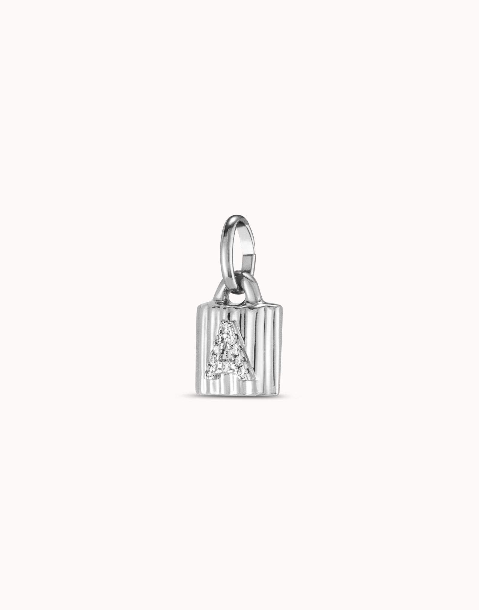 Sterling silver-plated padlock charm with topaz letter A, Silver, large image number null