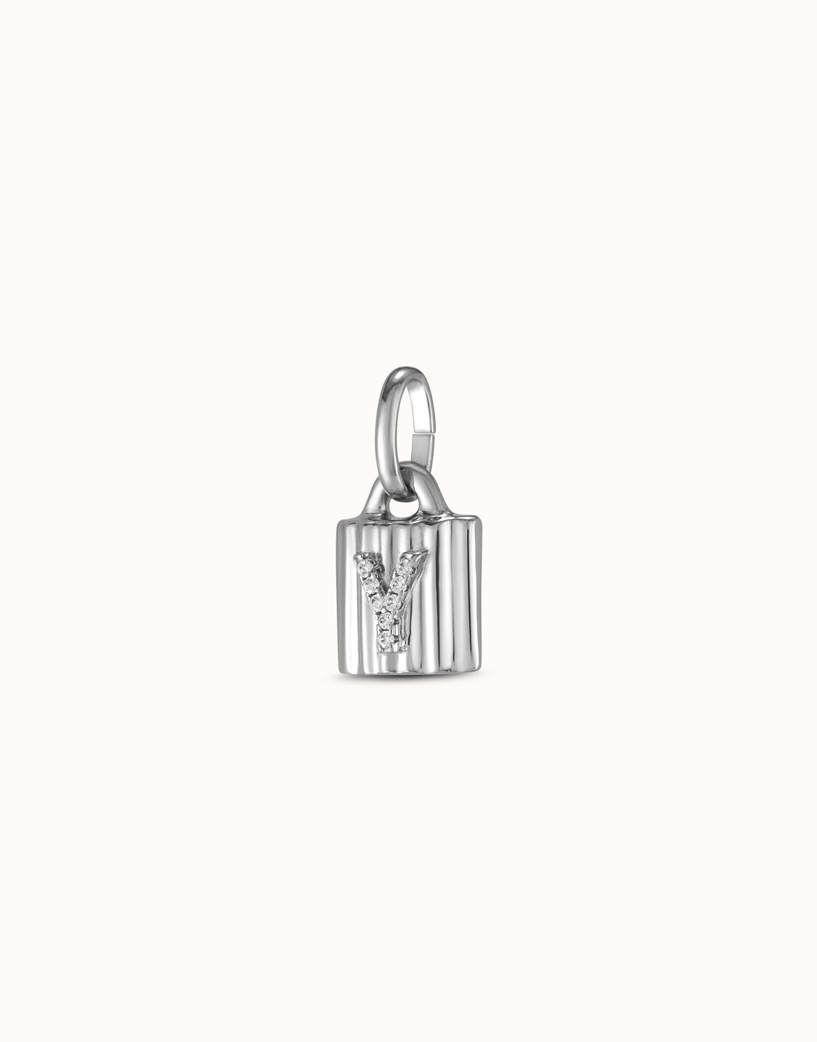 Sterling silver-plated padlock charm with topaz letter W, Silver, large image number null