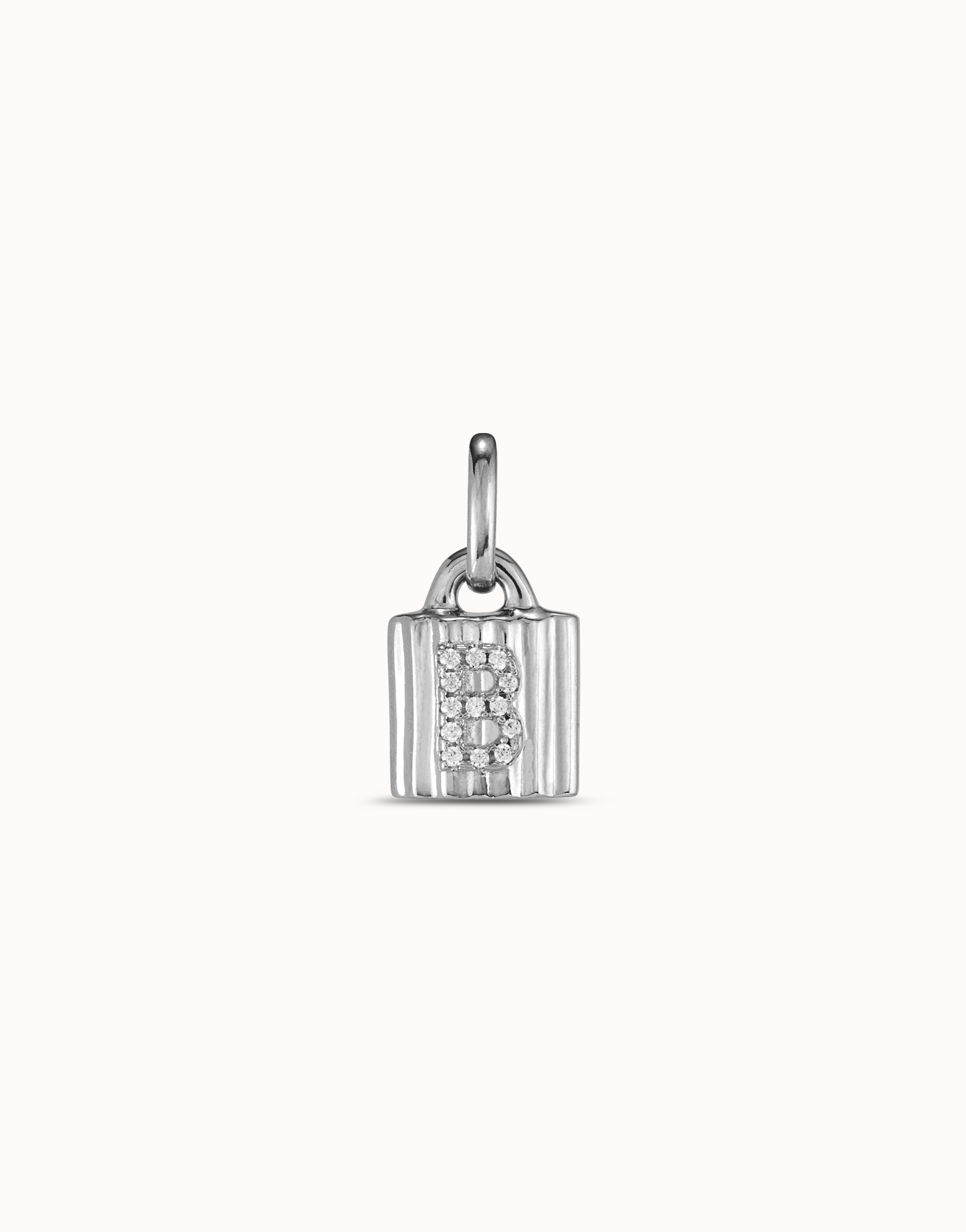 Sterling silver-plated padlock charm with topaz letter B, Silver, large image number null