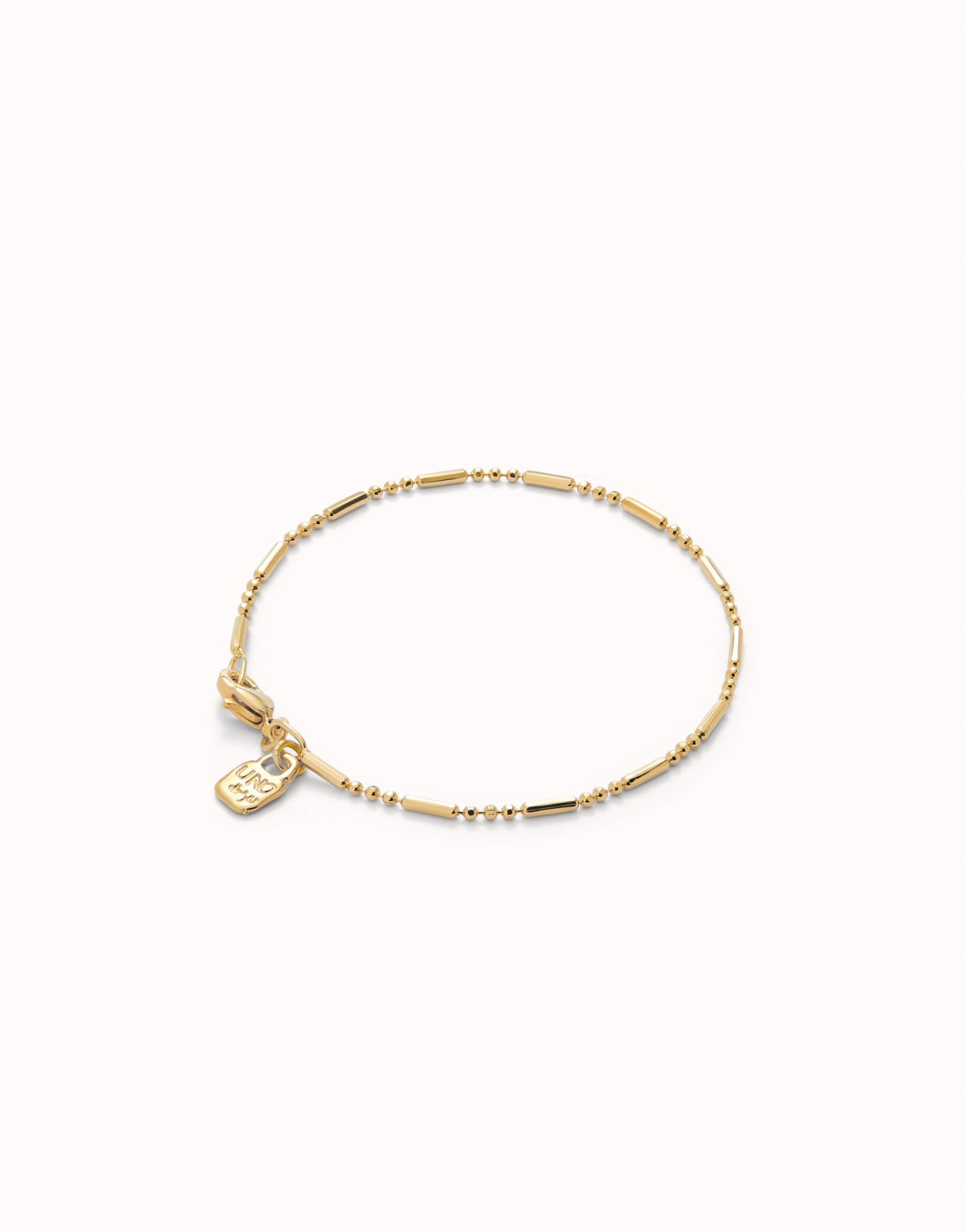 18K gold-plated bracelet with beads and elongated pieces., Golden, large image number null