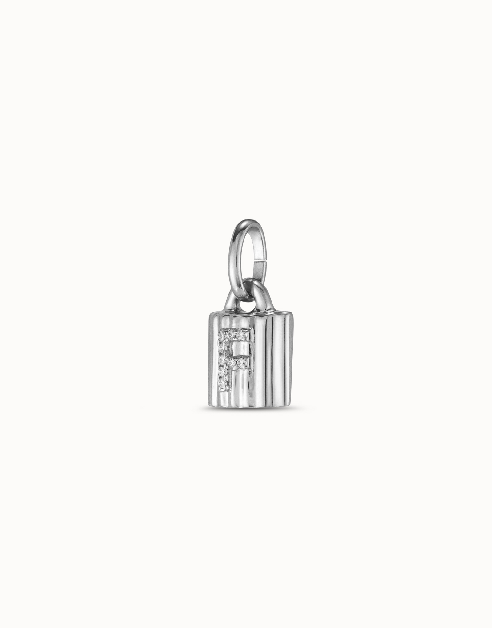 Charm lucchetto placcato argento Sterling con lettera F di topazi, Argent, large image number null