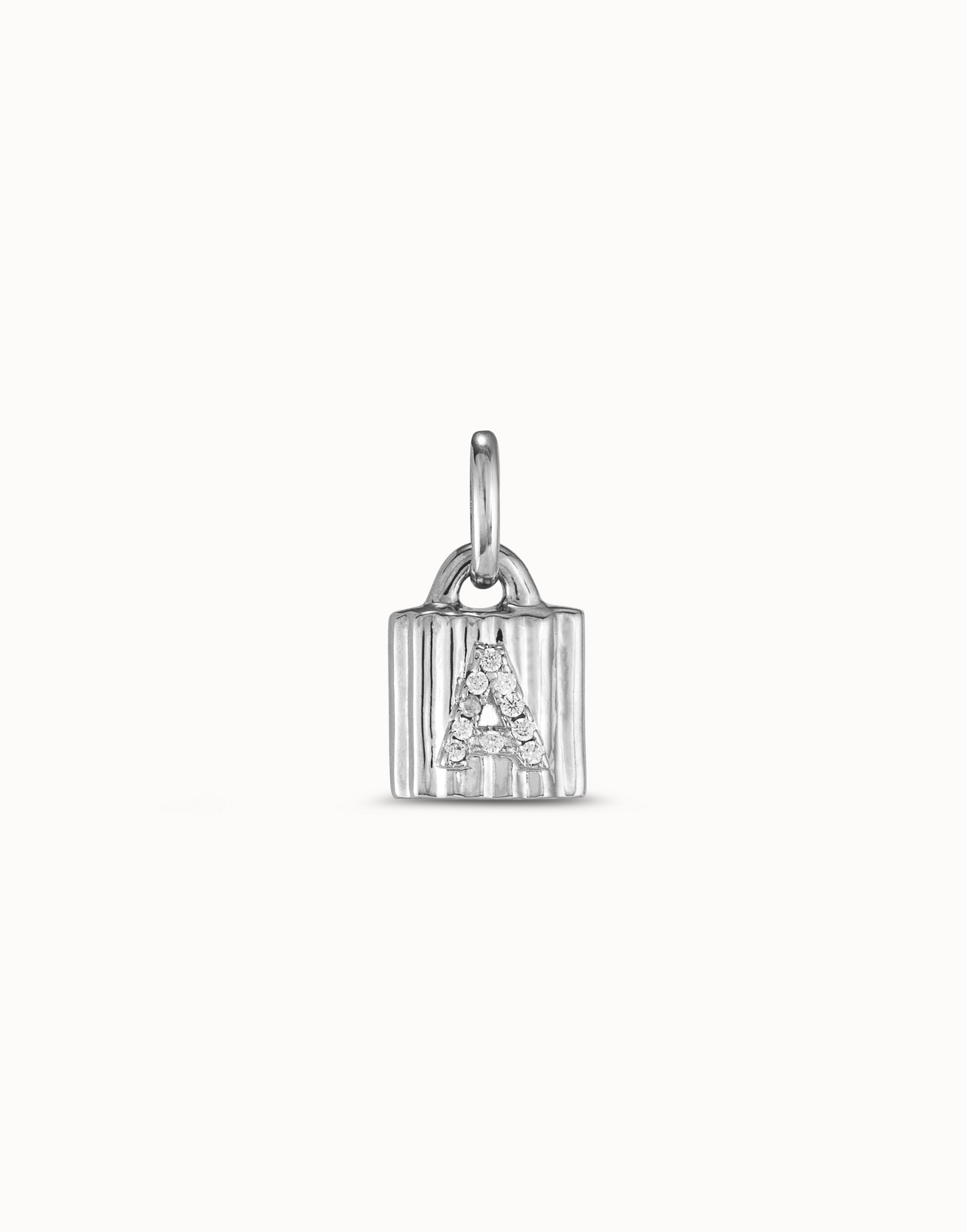 Charm lucchetto placcato argento Sterling con lettera A di topazi, Argent, large image number null