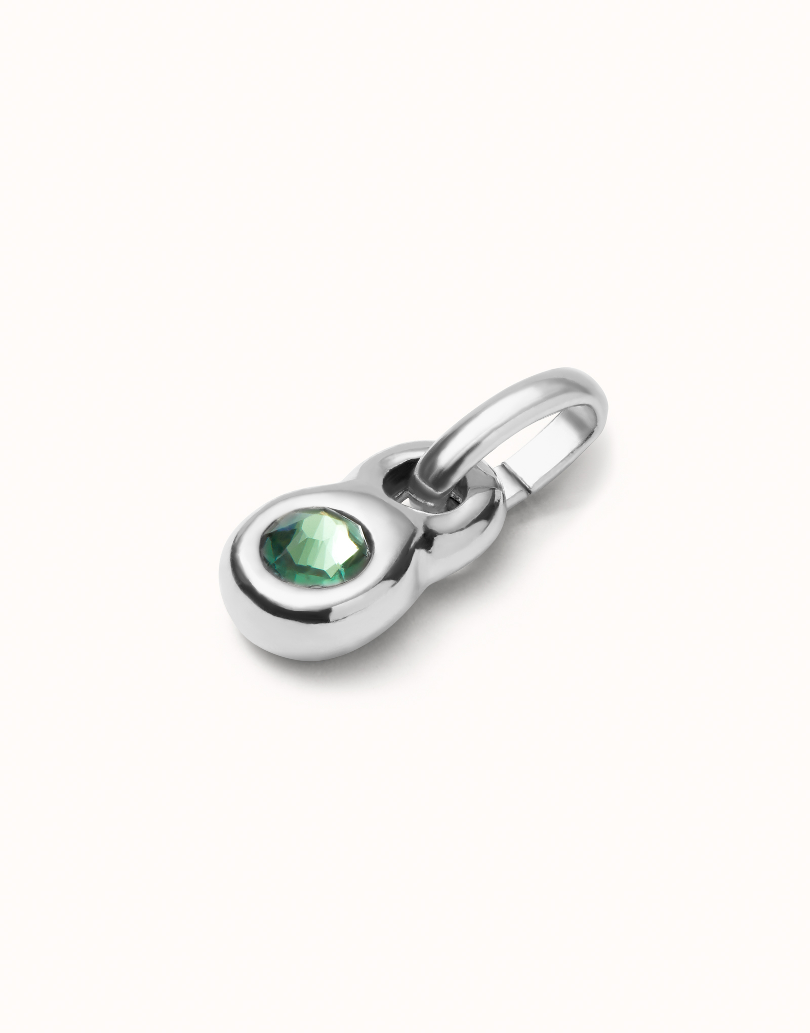 Sterling silver-plated charm with green crystal., Silver, large image number null