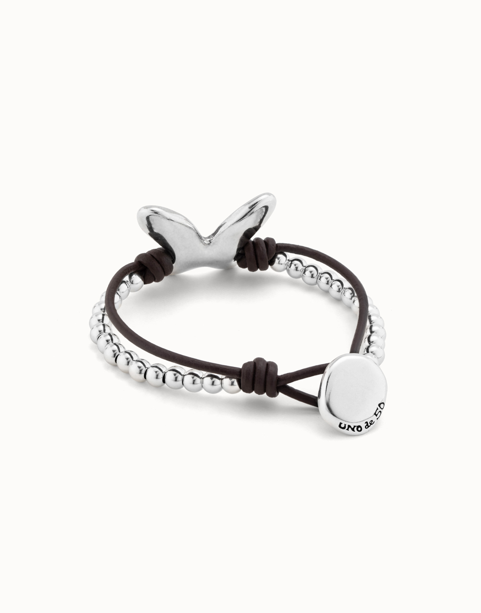 Bracciale doppio in cuoio placcato argento Sterling, Argent, large image number null