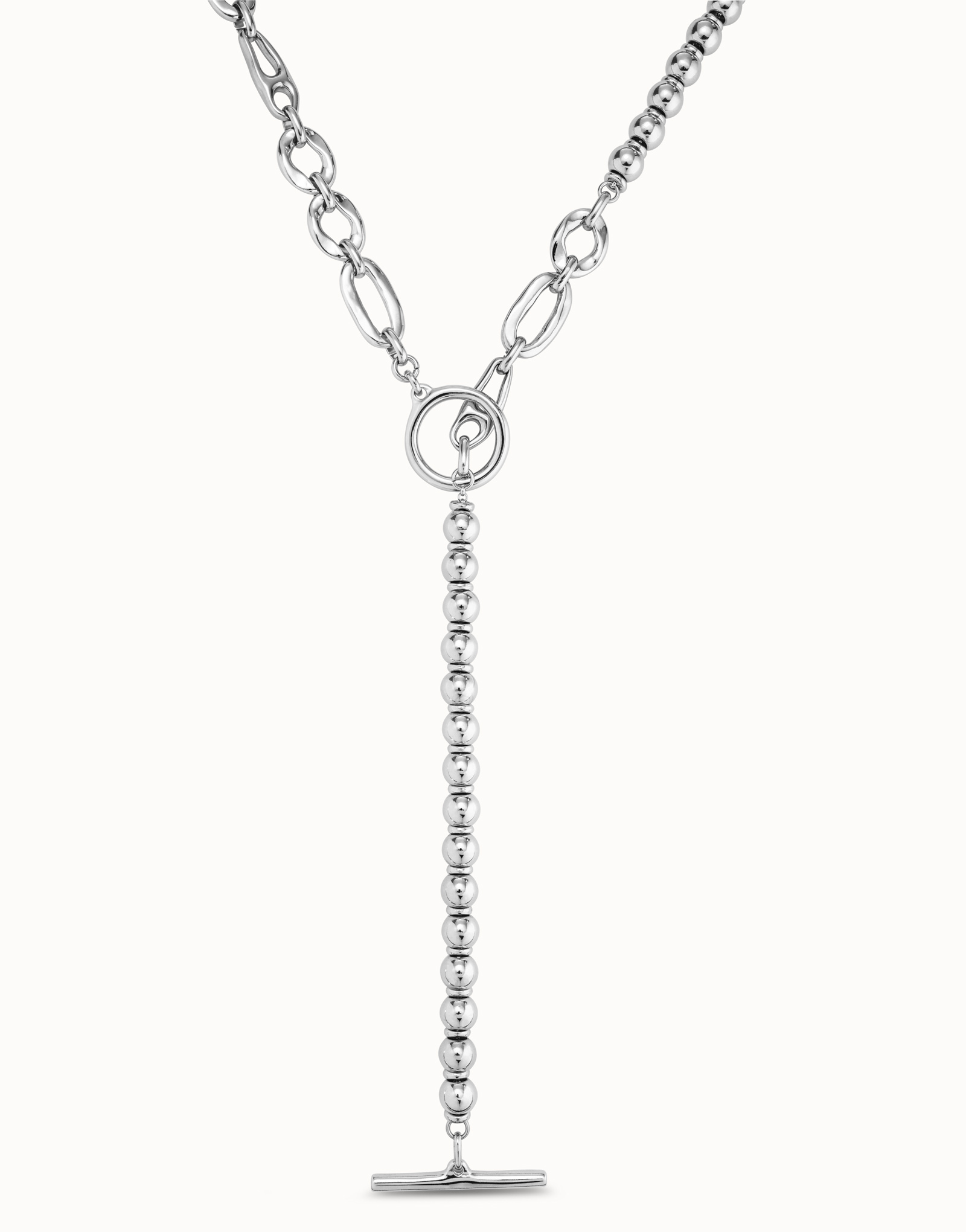 Sterling silver-plated long necklace with links, Silver, large image number null