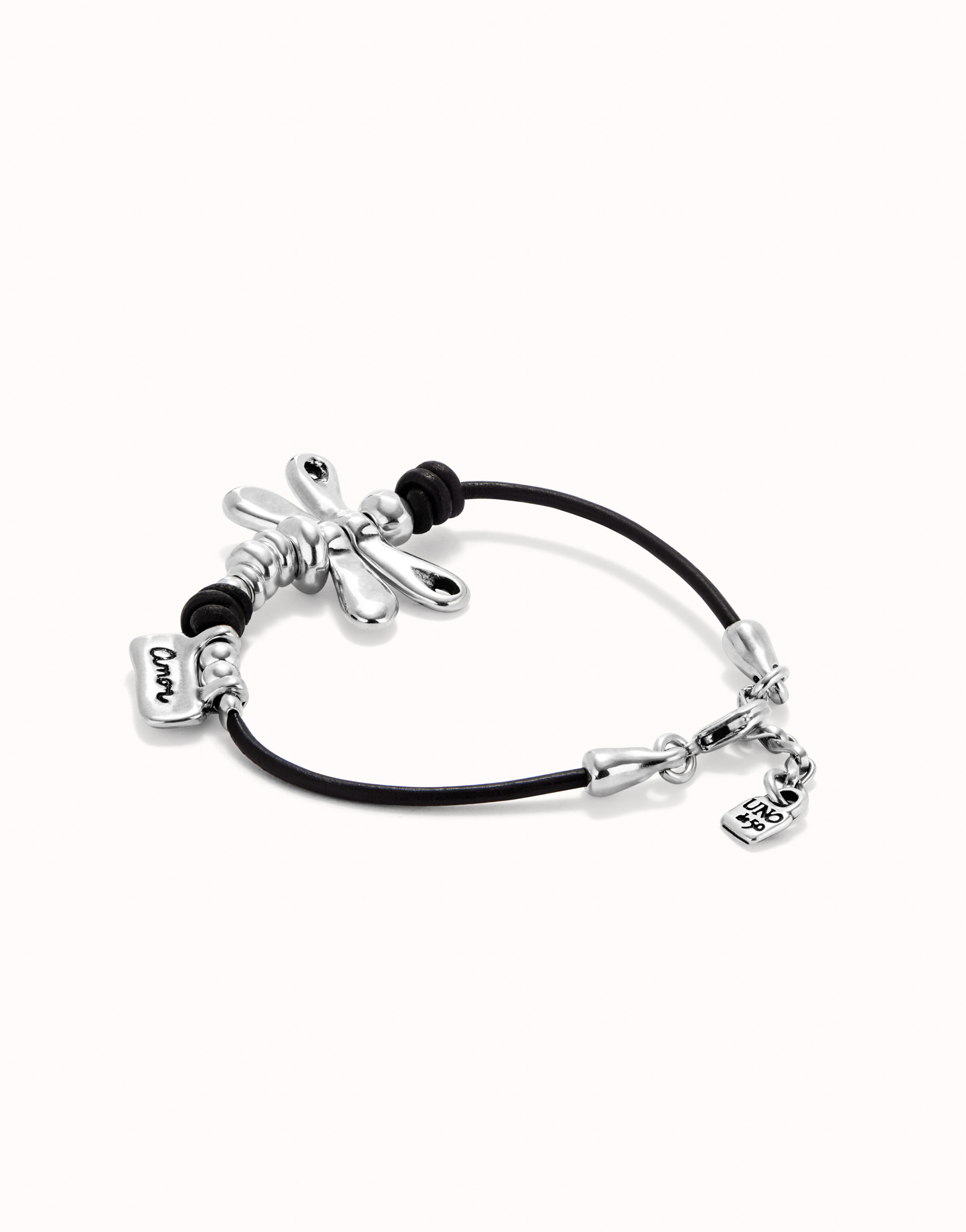 Leather bracelet with sterling silver-plated dragonfly, Silver, large image number null