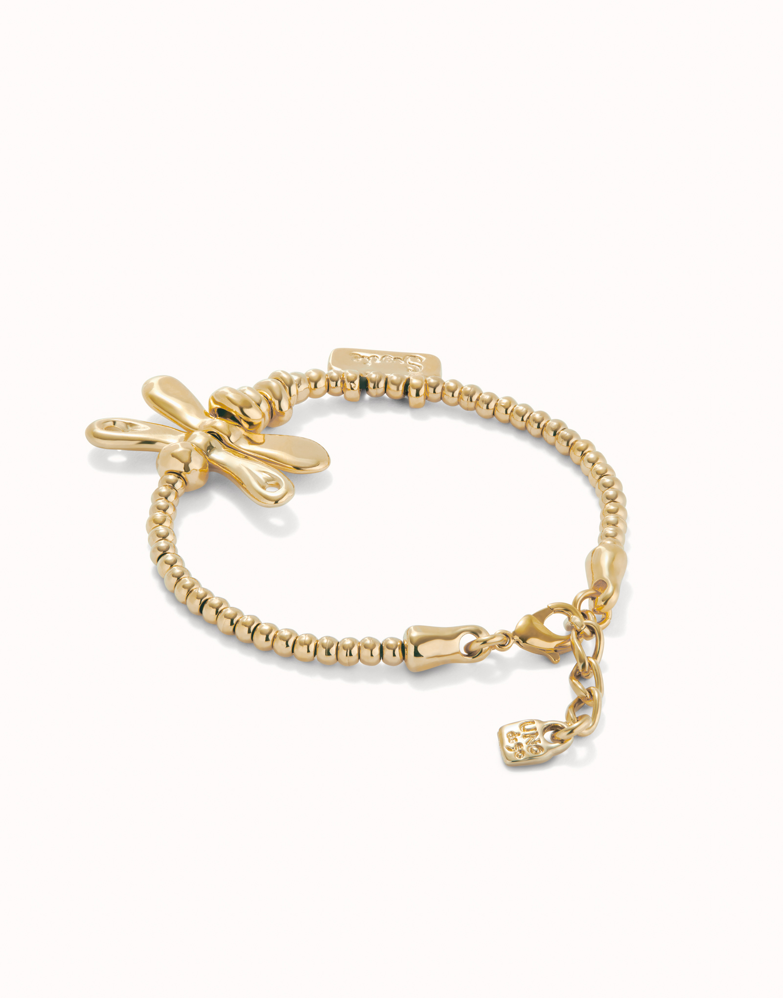 Elastic bracelet with 18K gold-plated dragonfly, Golden, large image number null