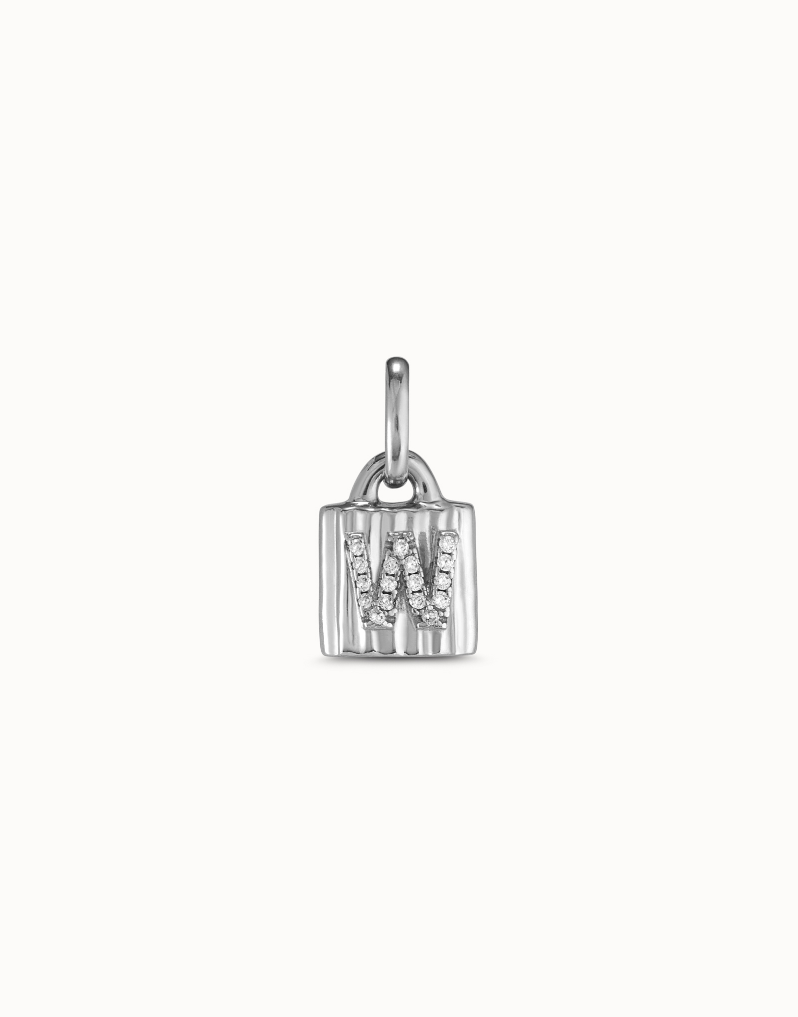 Charm lucchetto placcato argento Sterling con lettera W di topazi, Argent, large image number null