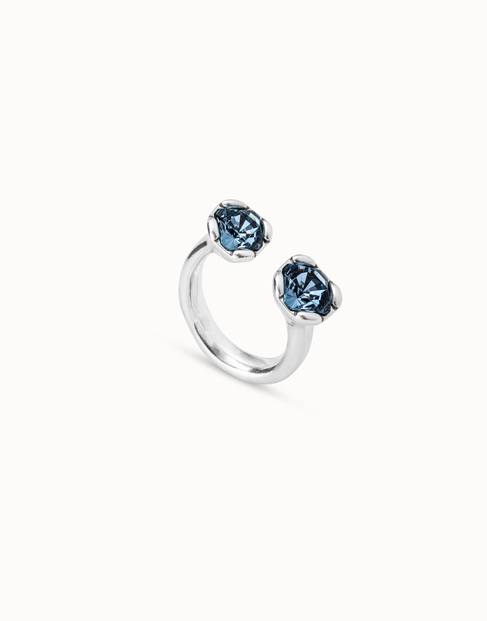 Anello placcato argento Sterling con due cristalli blu opposti, Argent, large image number null