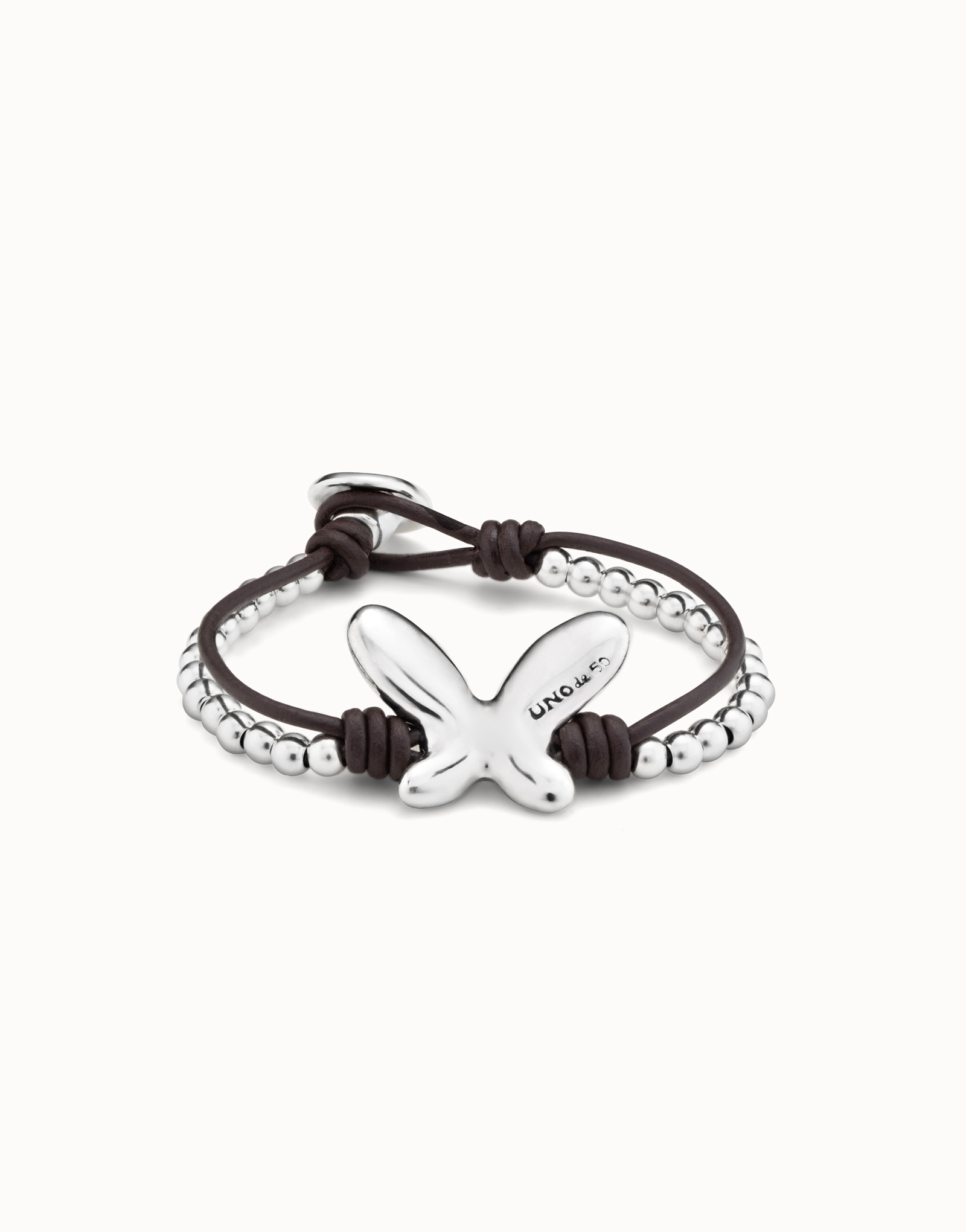 Bracciale doppio in cuoio placcato argento Sterling, Argent, large image number null