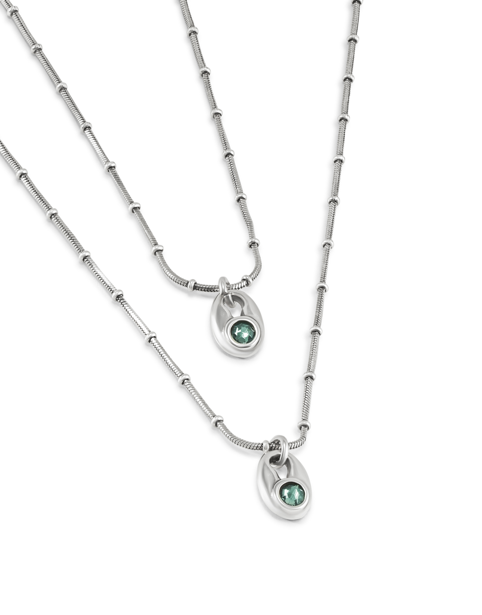 Silver-plated double chain with blue crystals, Green, large image number null