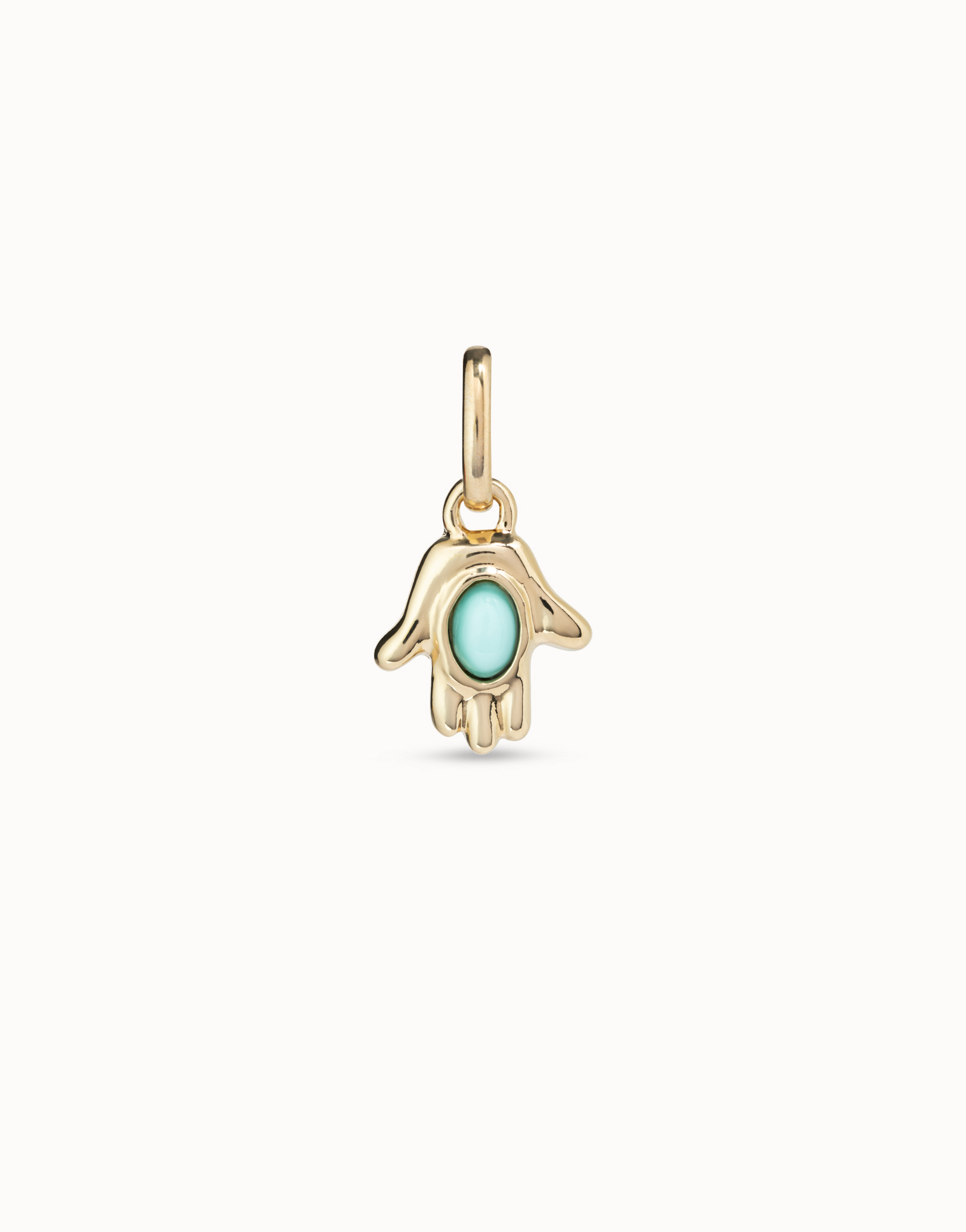Gold-plated hand shaped charm with turquoise murano glass in the middle, Golden, large image number null