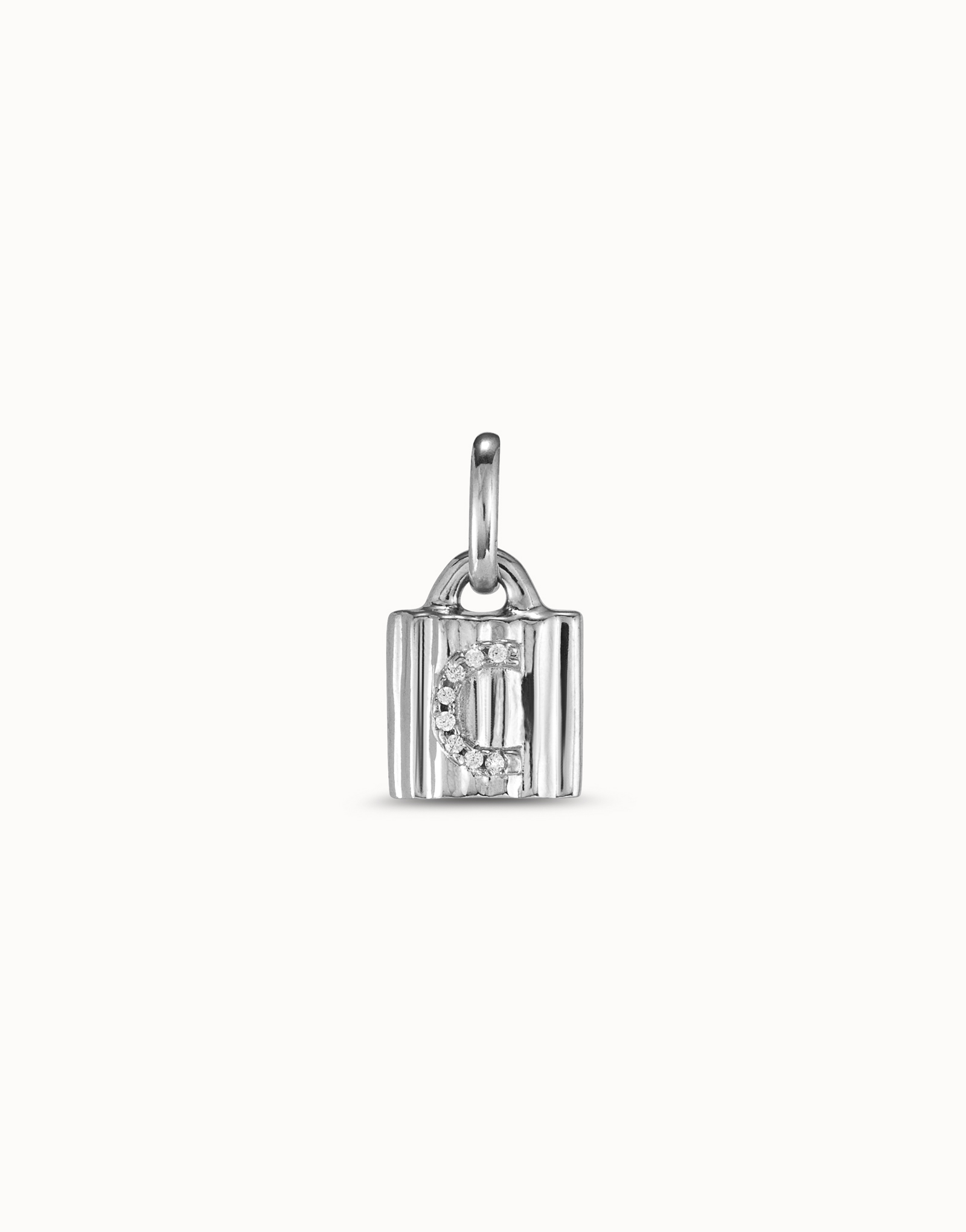 Charm lucchetto placcato argento Sterling con lettera C di topazi, Argent, large image number null