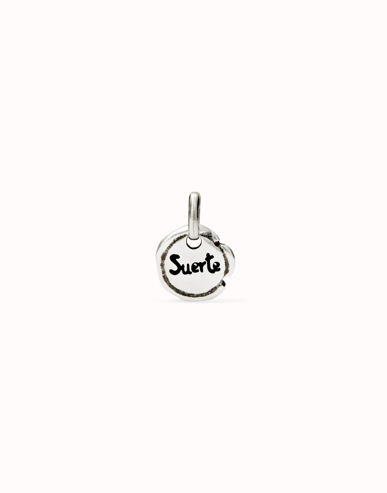 Sterling silver-plated charm with the word “luck”., Silver, large image number null