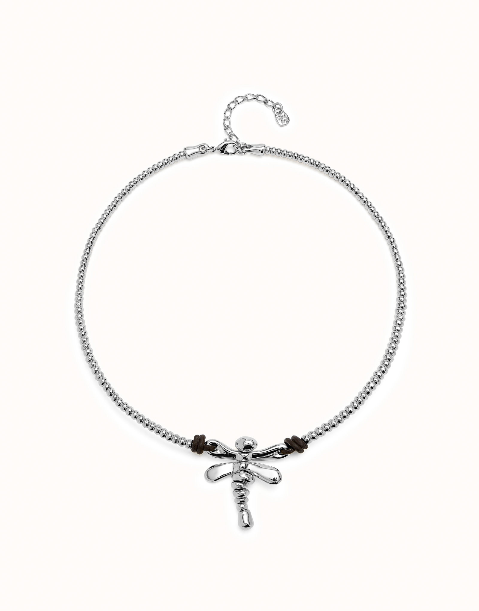 Short sterling silver-plated necklace with central dragonfly, Silver, large image number null