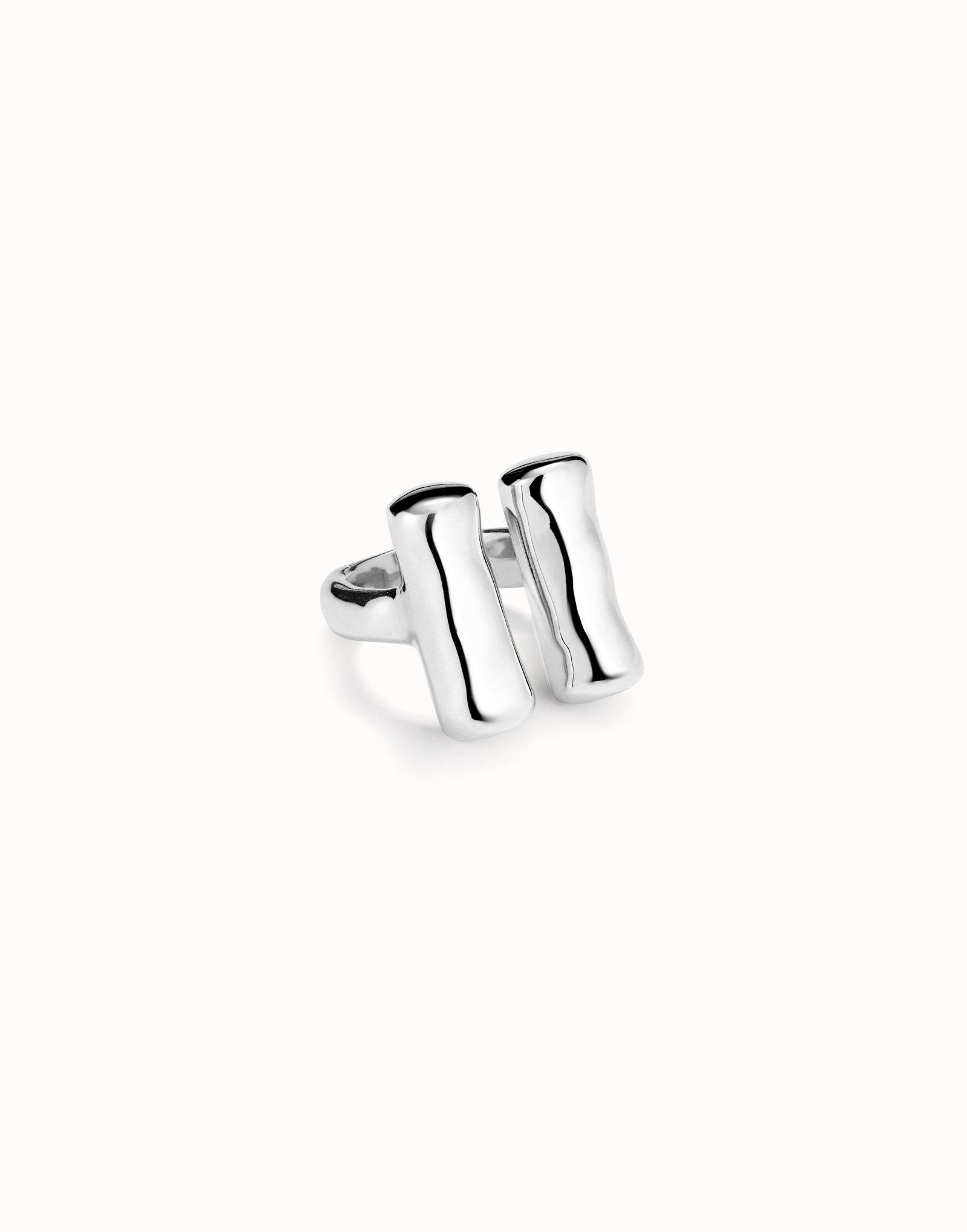 Sterling silver-plated ring with two vertical tubes, Silver, large image number null