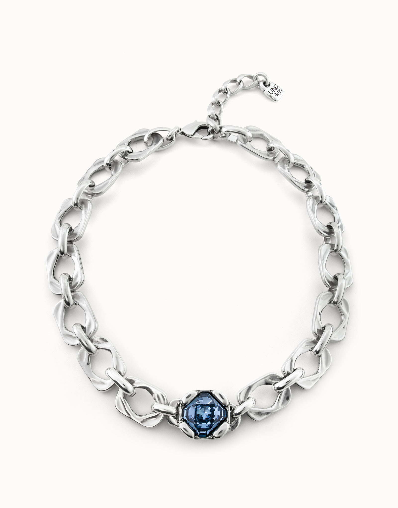 Collana placcata argento Sterling e cristallo blu al centro, Argent, large image number null