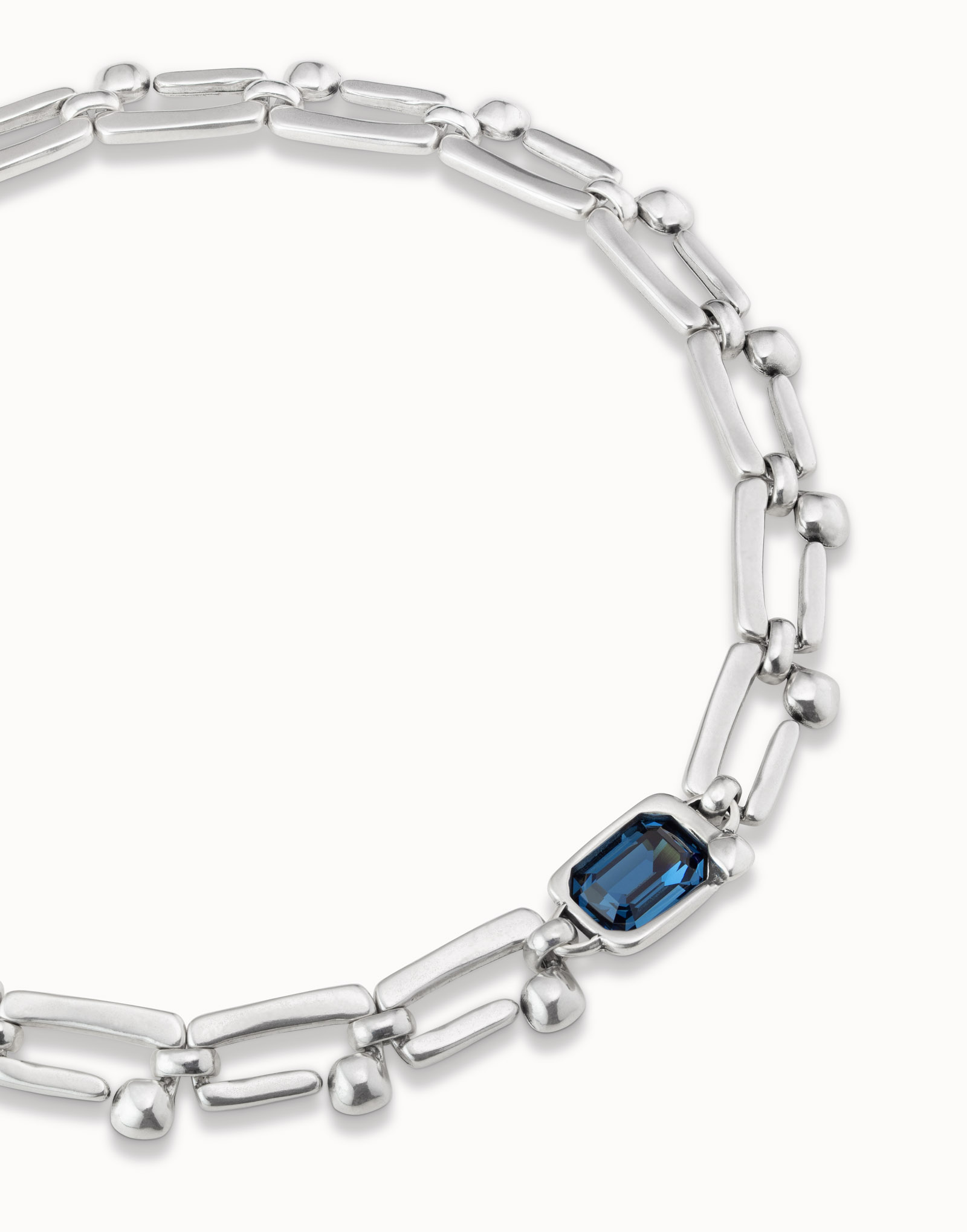 Collana corta placcata argento Sterling a maglie rettangolari a forma di chiodo e cristallo blu, Argent, large image number null