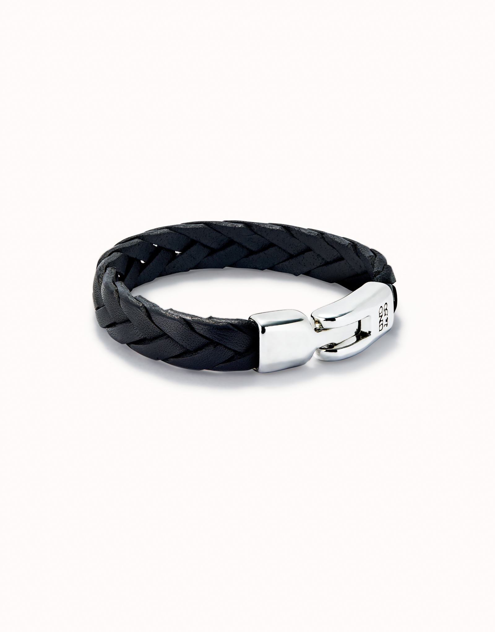Black braided leather sterling silver-plated bracelet, Silver, large image number null