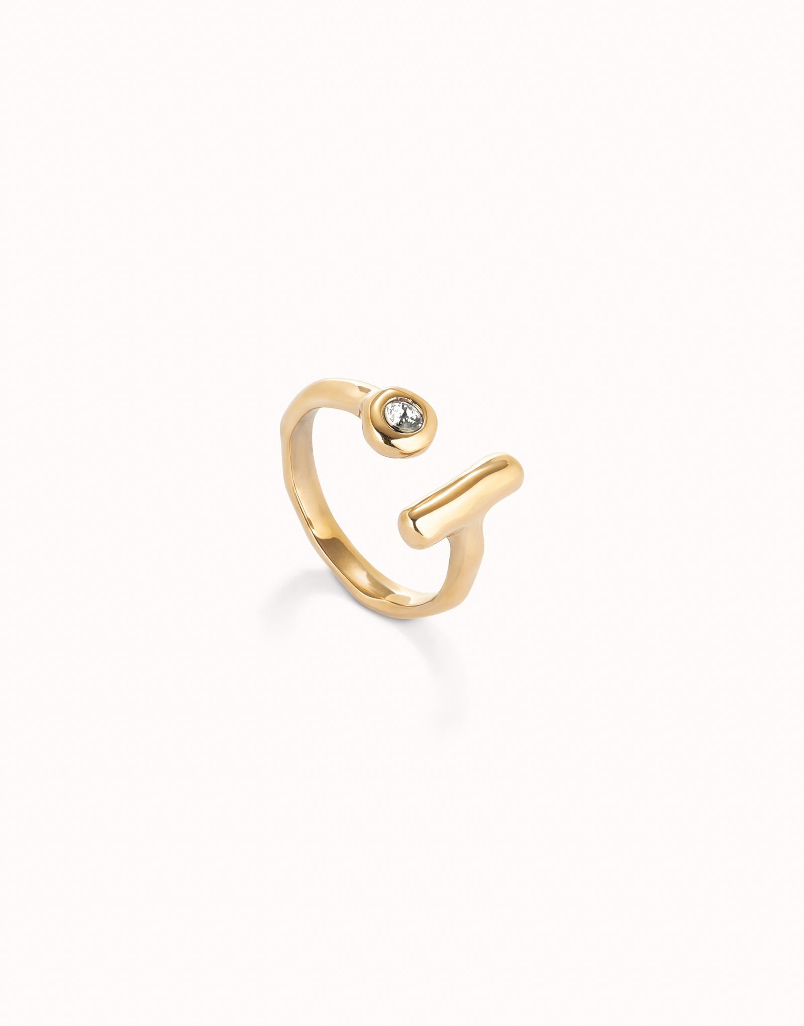 Open 18K gold-plated ring with white topaz, Golden, large image number null