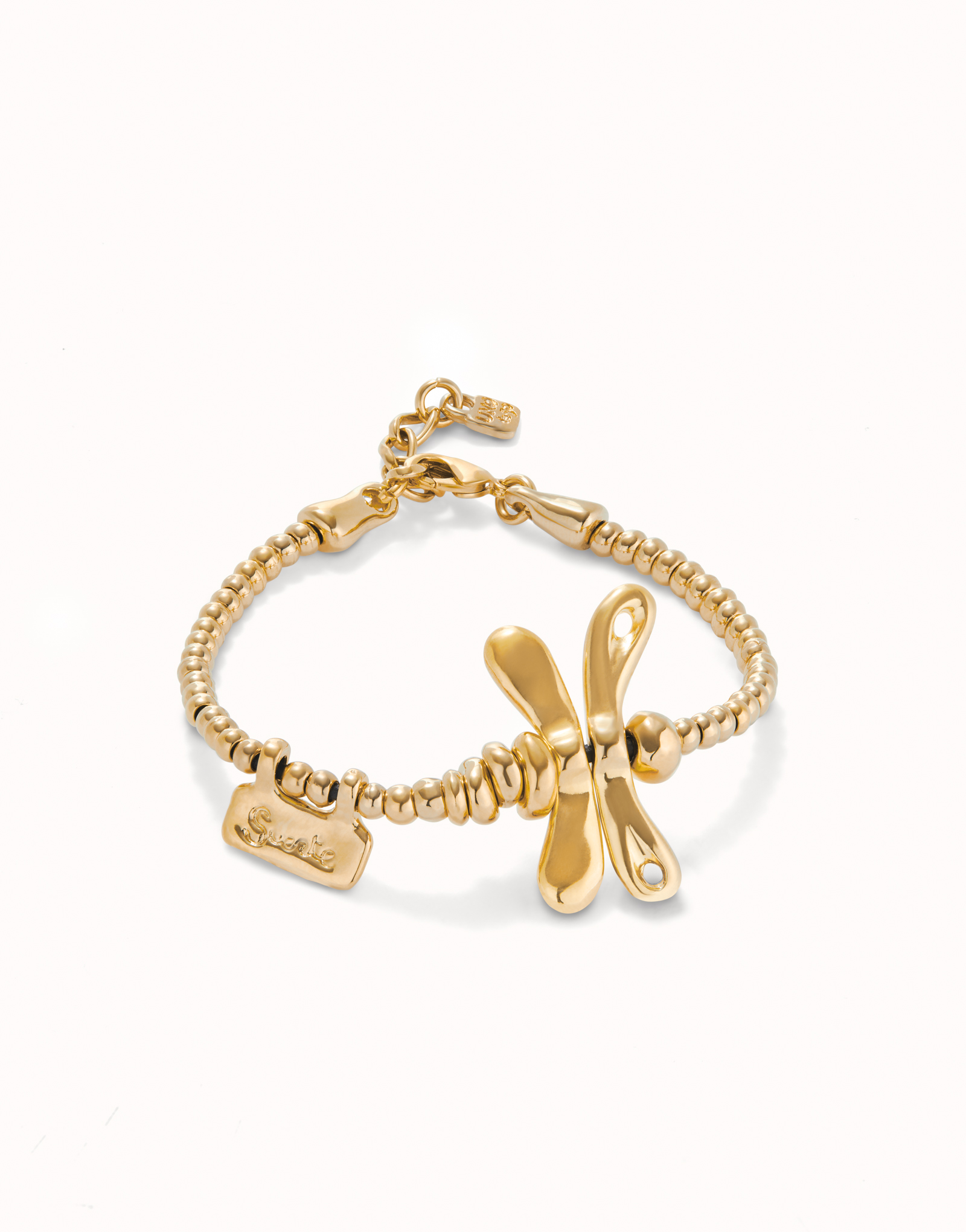 Elastic bracelet with 18K gold-plated dragonfly, Golden, large image number null