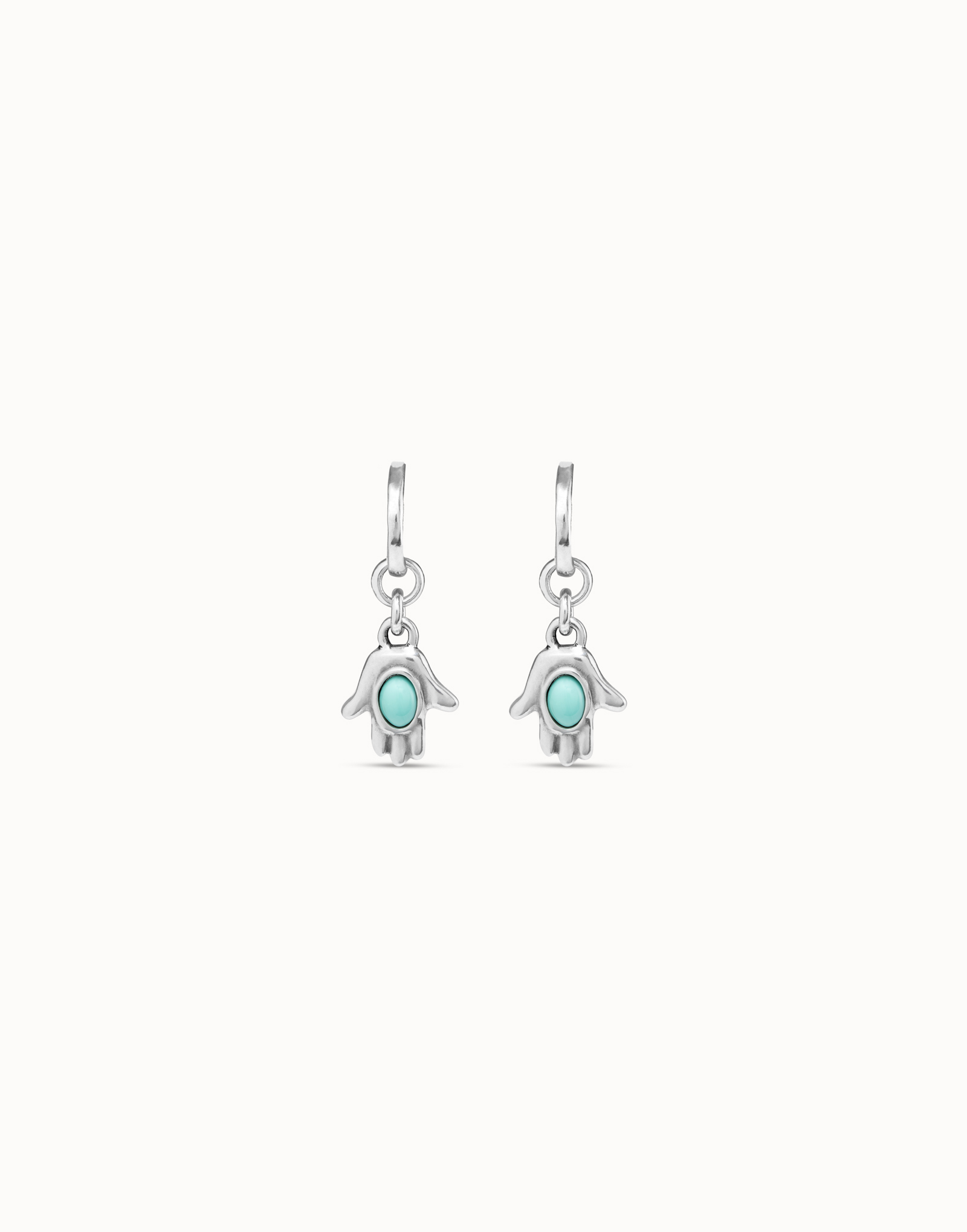 Sterling silver-plated hoop shaped earrings with turquoise murano glass hand charm, Silver, large image number null
