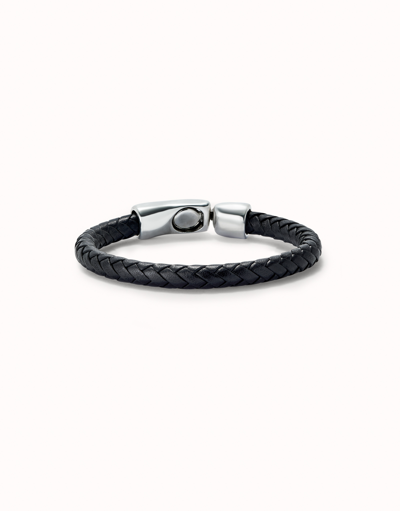 Leather braided tube-shaped bracelet with sterling silver-plated clasp, Silver, large image number null